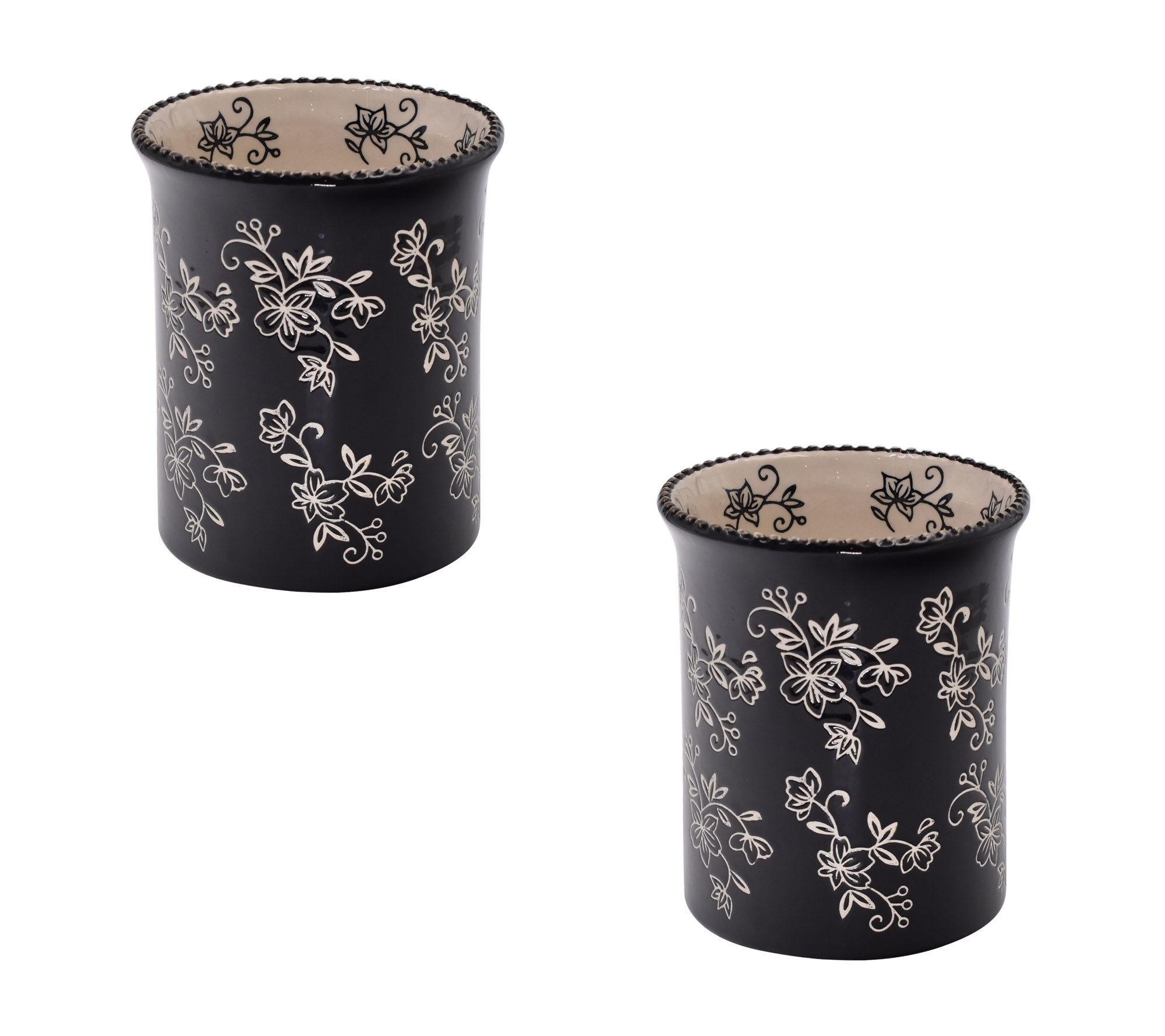 Temp-tations Floral Lace Set of (2) Utensil Crocks