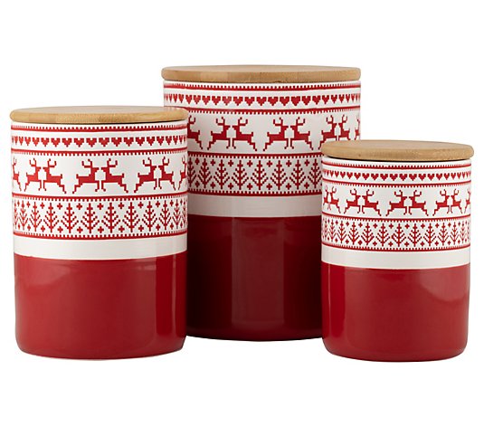 10 Strawberry Street Reindeer Sweater Embossed3 Pc Canister