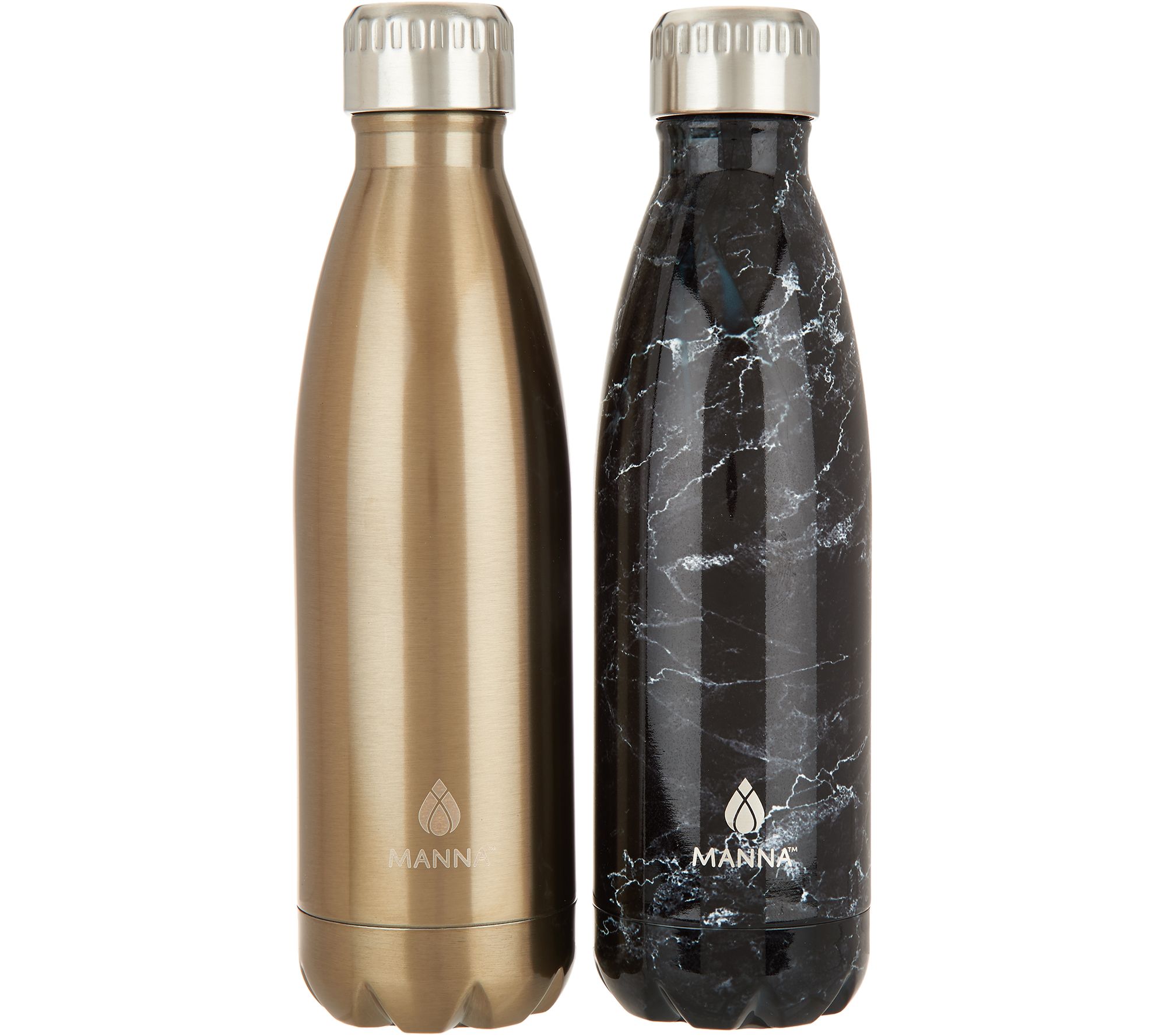 Manna Vogue S/2 17oz. Double Wall Stainless Steel Water Bottles - QVC.com