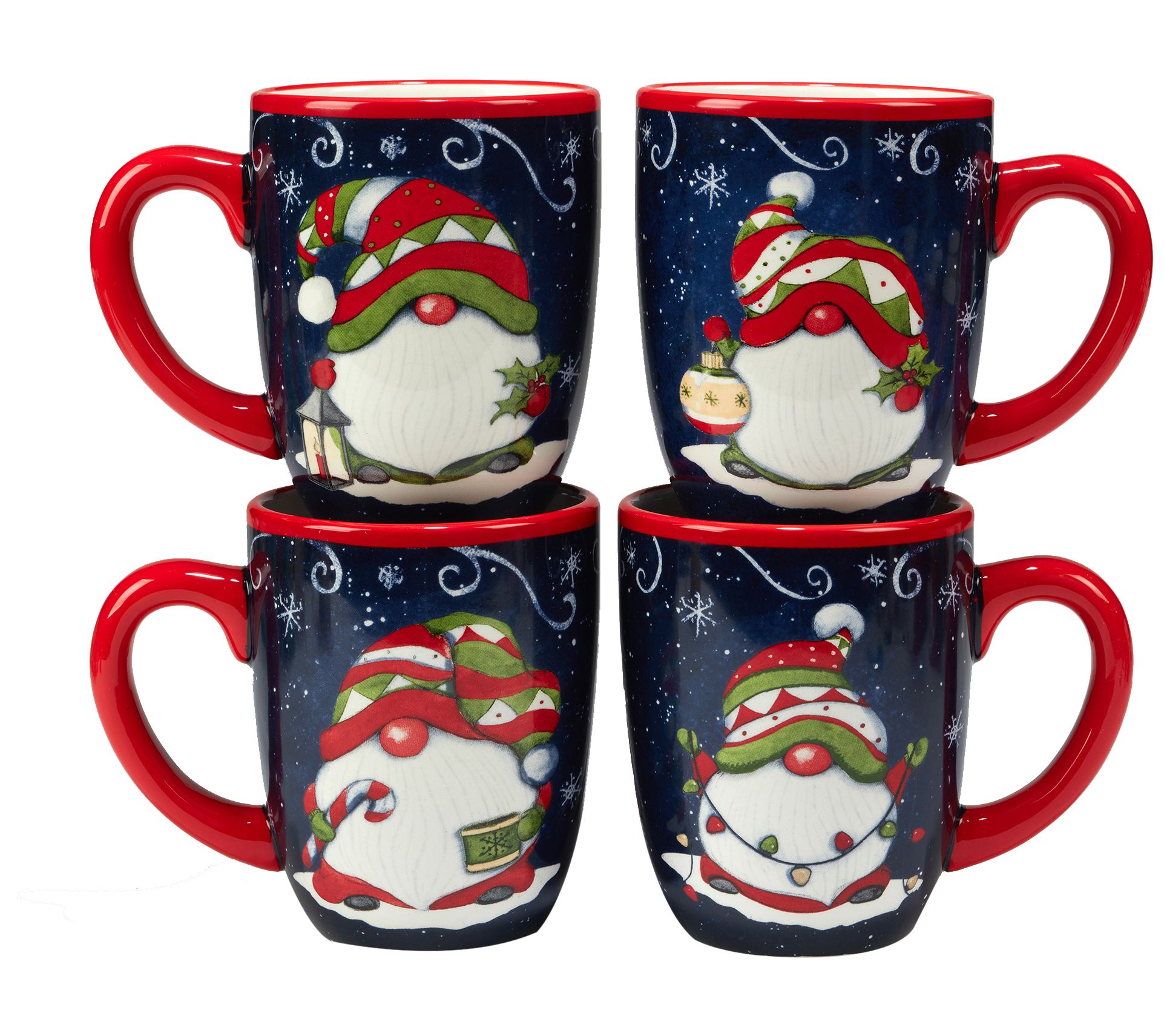 Certified International Evergreen Christmas 16 oz. Mugs, Set of 4, 4 Count  (Pack of 1), Multicolored