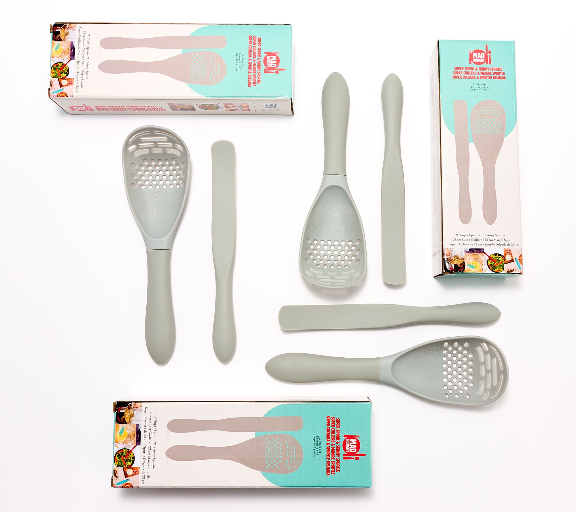 Mad Hungry Set of (3) 2-Pc Super Spoon & Skinny Spurtles w/ Gift Boxes 