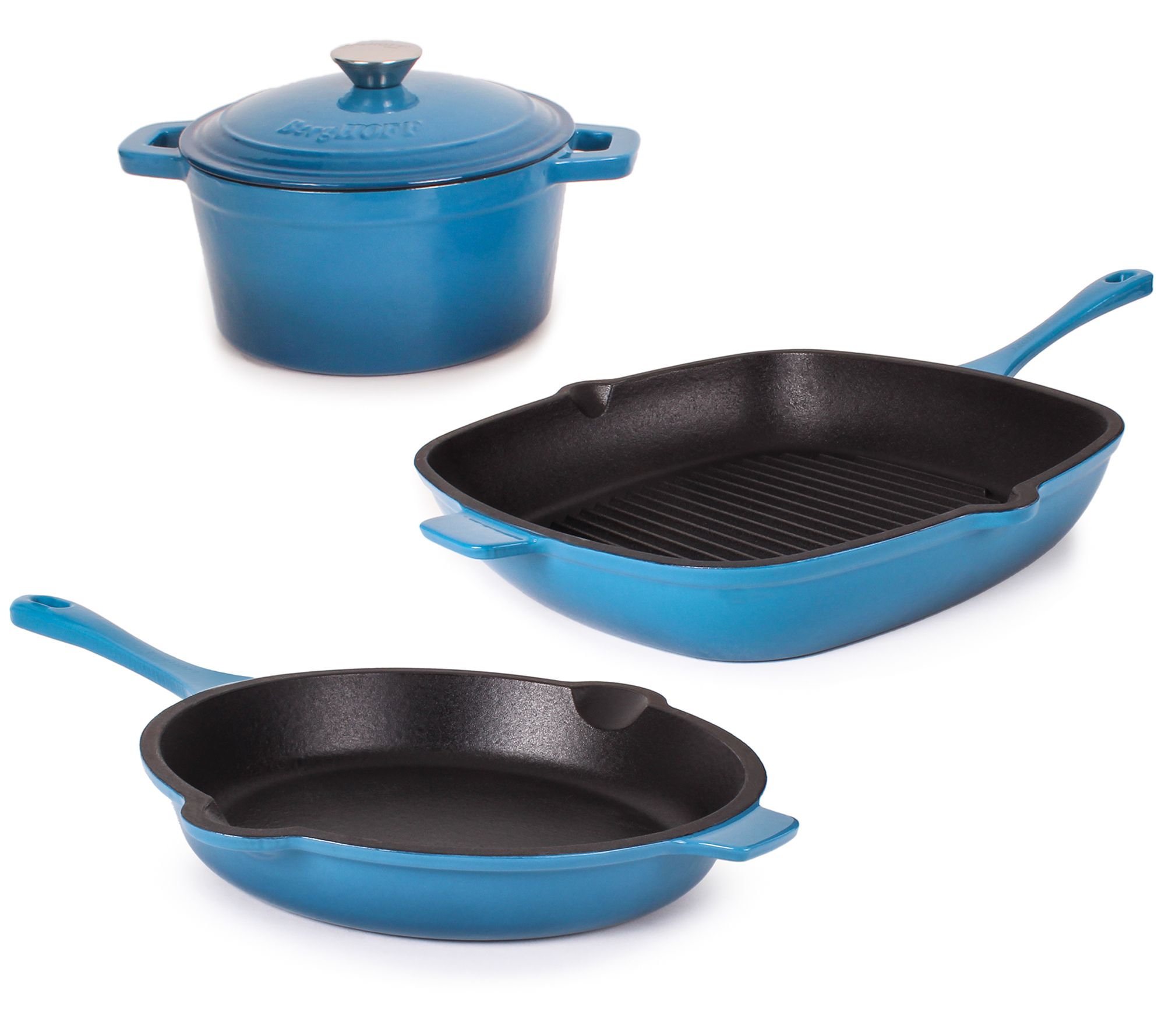 BergHOFF Neo Cast Iron Frypan Grill pan & Round  Dutch Oven Se