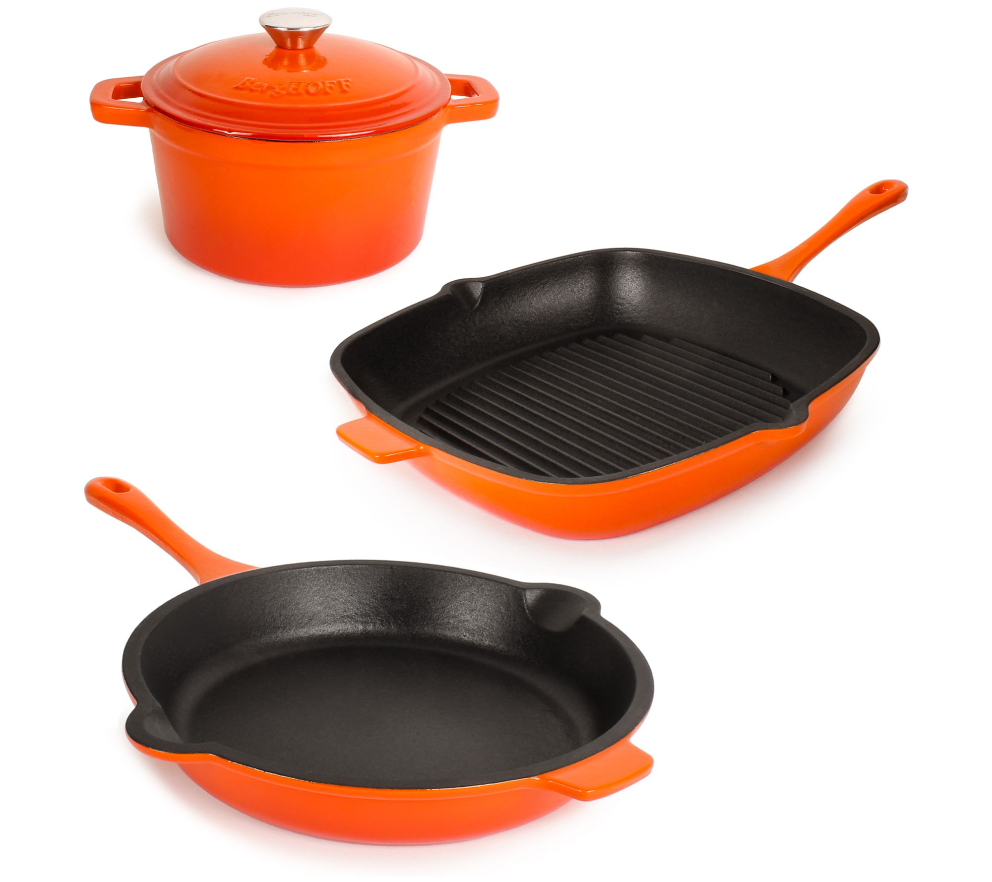 BergHOFF Neo Cast Iron Frypan Grill pan & Round  Dutch Oven Se