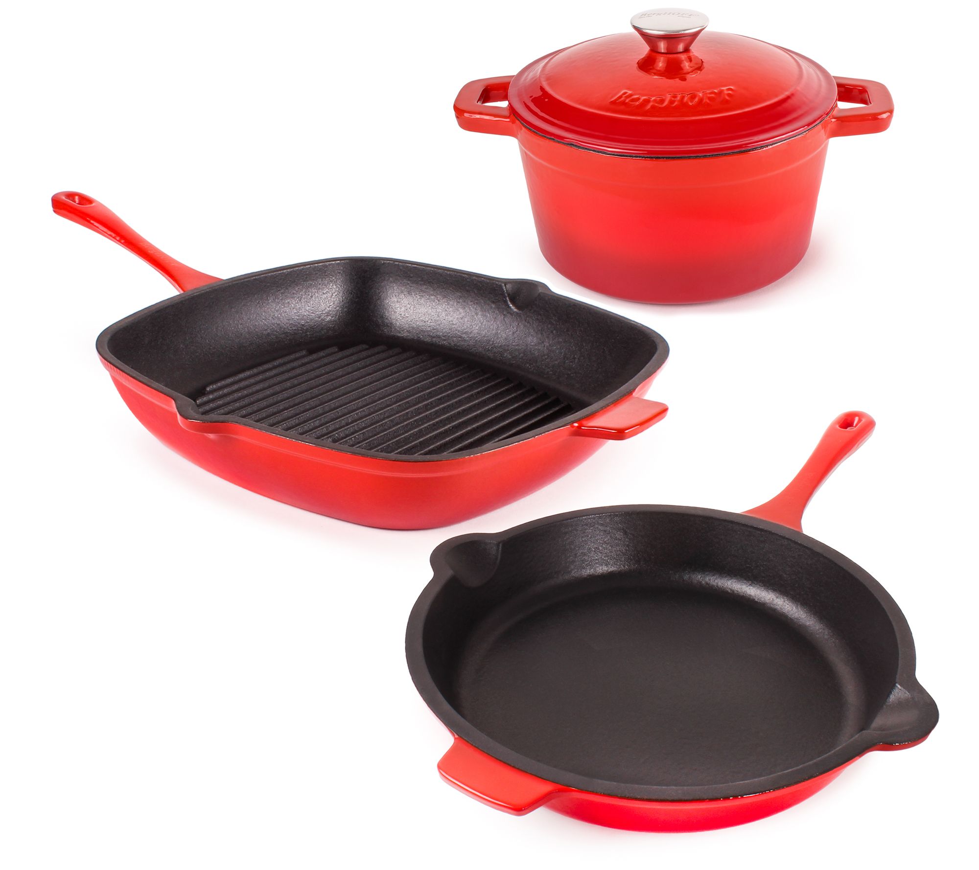 BergHOFF Neo Cast Iron Frypan Grill pan & Round  Dutch Oven Se