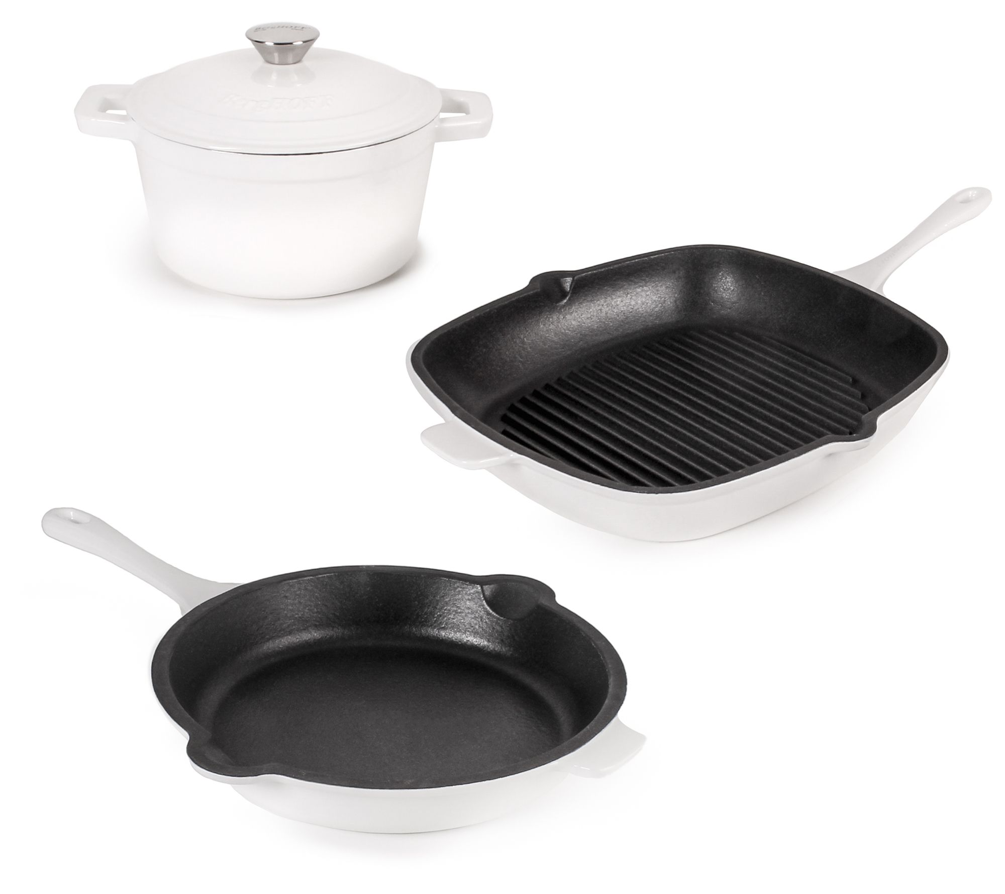 BergHOFF Neo Cast Iron Frypan Grill pan & Round  Dutch Oven Se