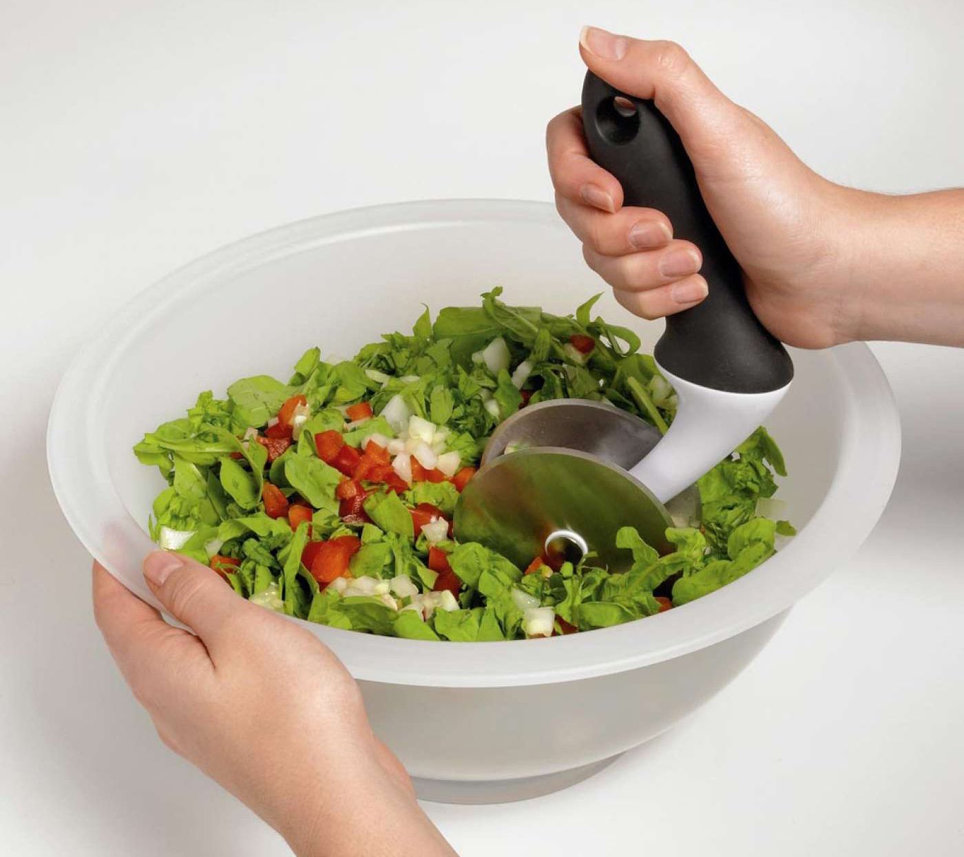 Salad Chopper, Stainless Steel Salad Cutter Bowl with Chef Grade Mezzaluna  Salad Chopper 