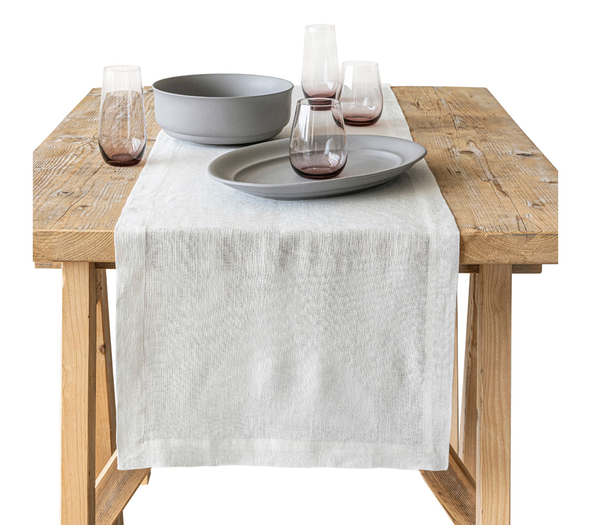 over&back Washed 100% Linen Table Runner - Mach ine Washable