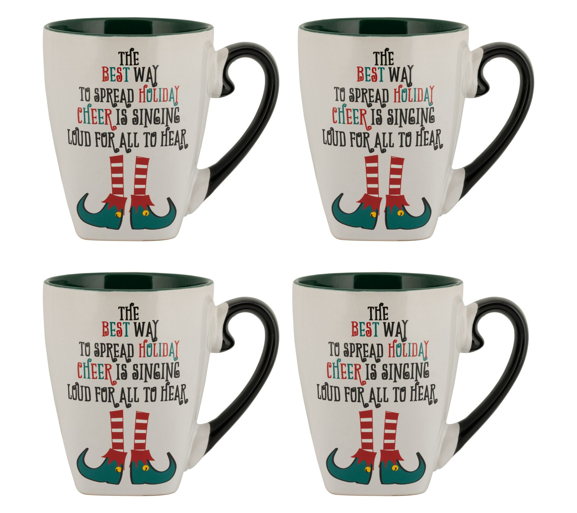 10 Strawberry Street Set of 4 Elf in Training Holiday Mugs