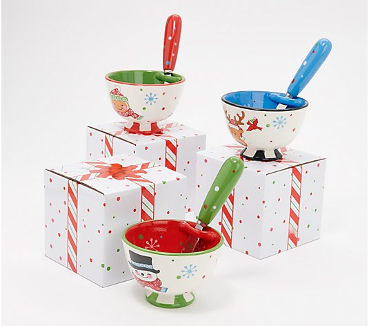 Temp-tations S/3 Seasonal Pedestal Bowls w/ Spreaders & Gift Boxes