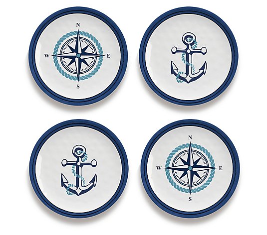 TarHong Nautical Anchor Set of 4 Appetizer Plates