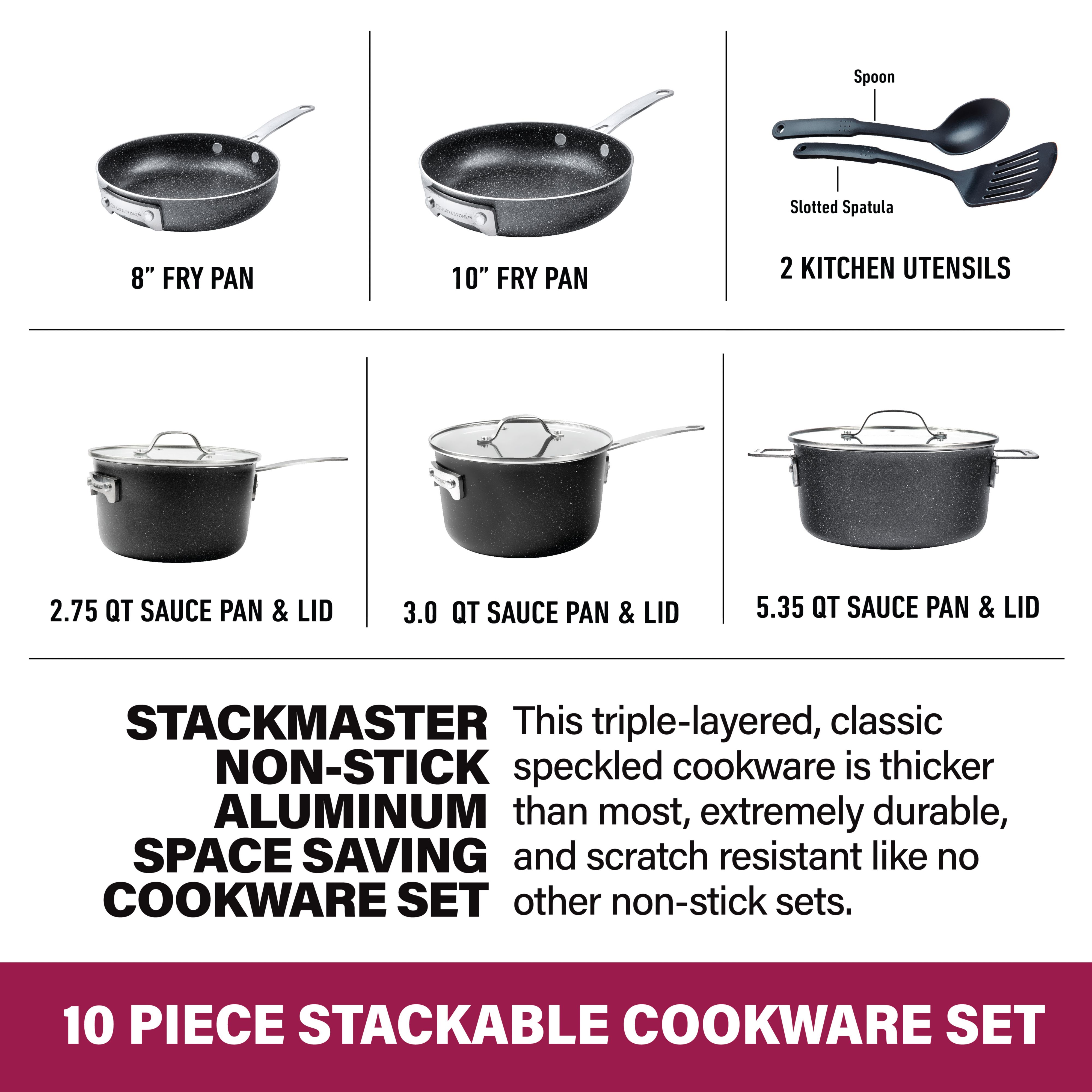 Granitestone Stackmaster Non-stick 5-piece Cookware Set - Grey