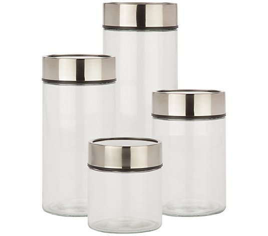 Honey-Can-Do 3-Piece Acacia Top Glass Kitchen Canister Set