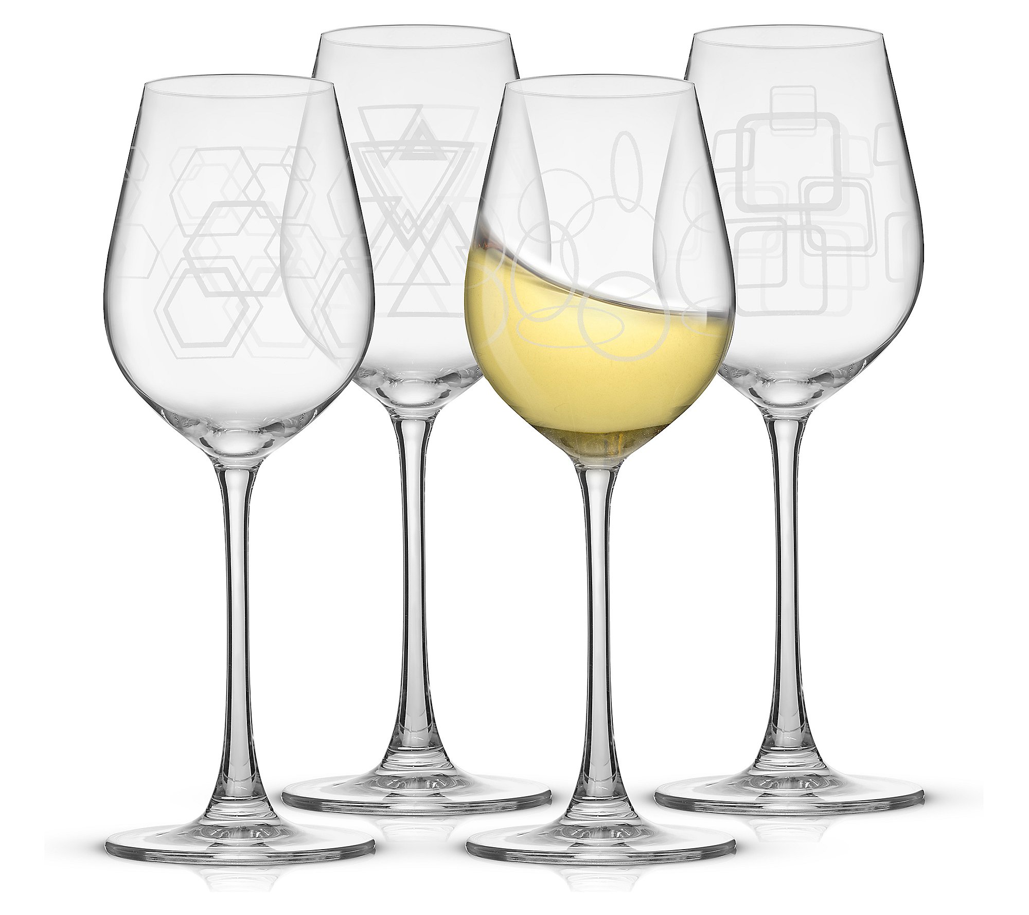 JoyJolt Set of (4) 14oz Geo Crystal White Wine Glasses