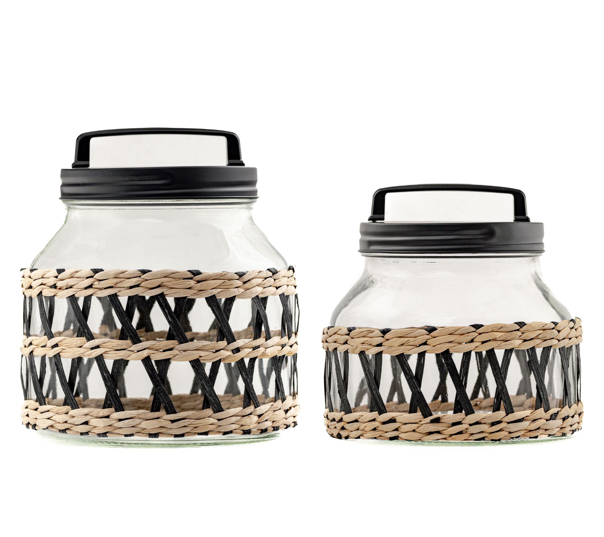 10 Strawberry Street Woven Wrapped Glass Canisters, Set of 2
