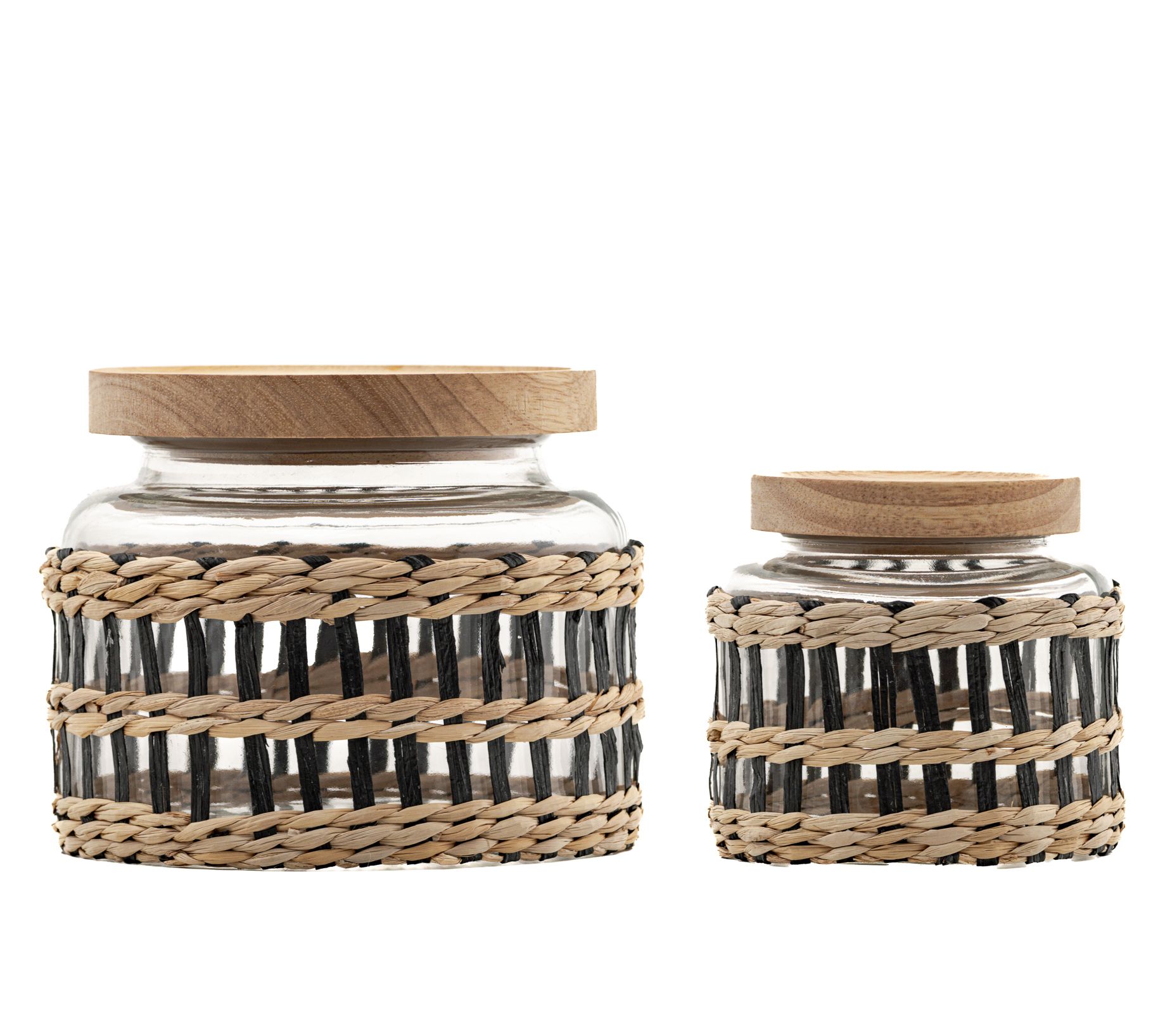10 Strawberry Street Woven Wrapped Glass Canisters, Set of 2