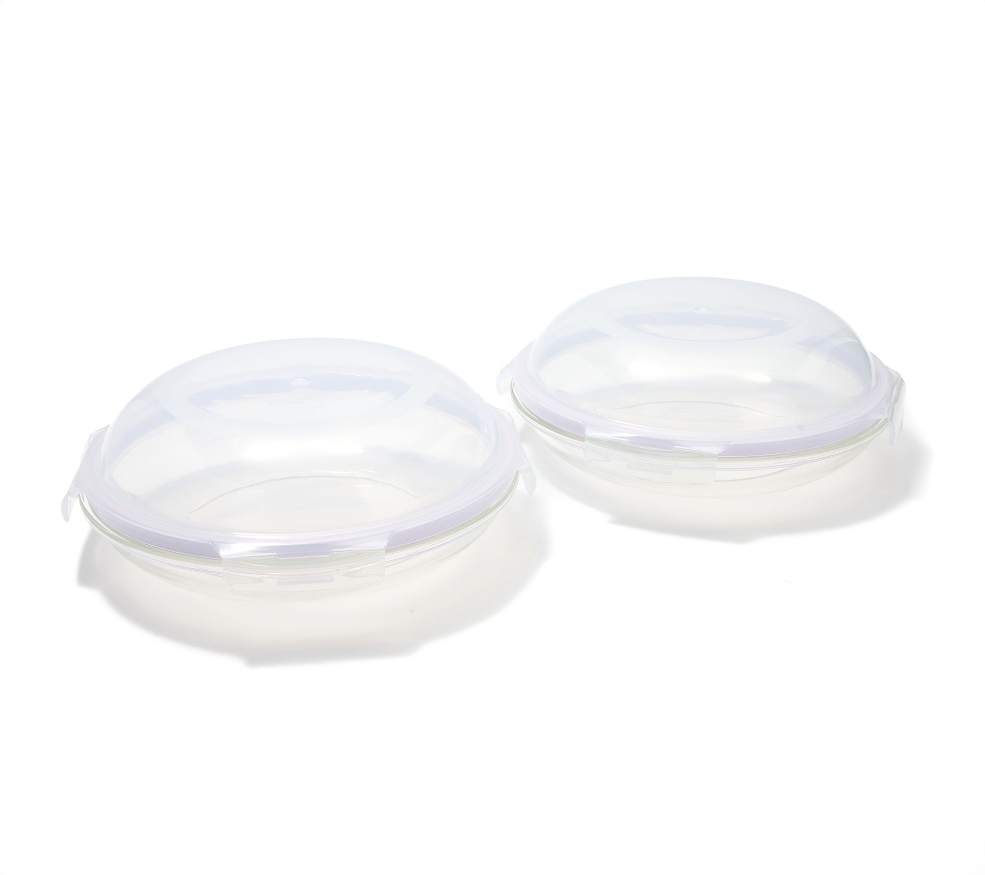 LocknLock Set of (2) 4-Cup Glass Plates w/ Domed Lids
