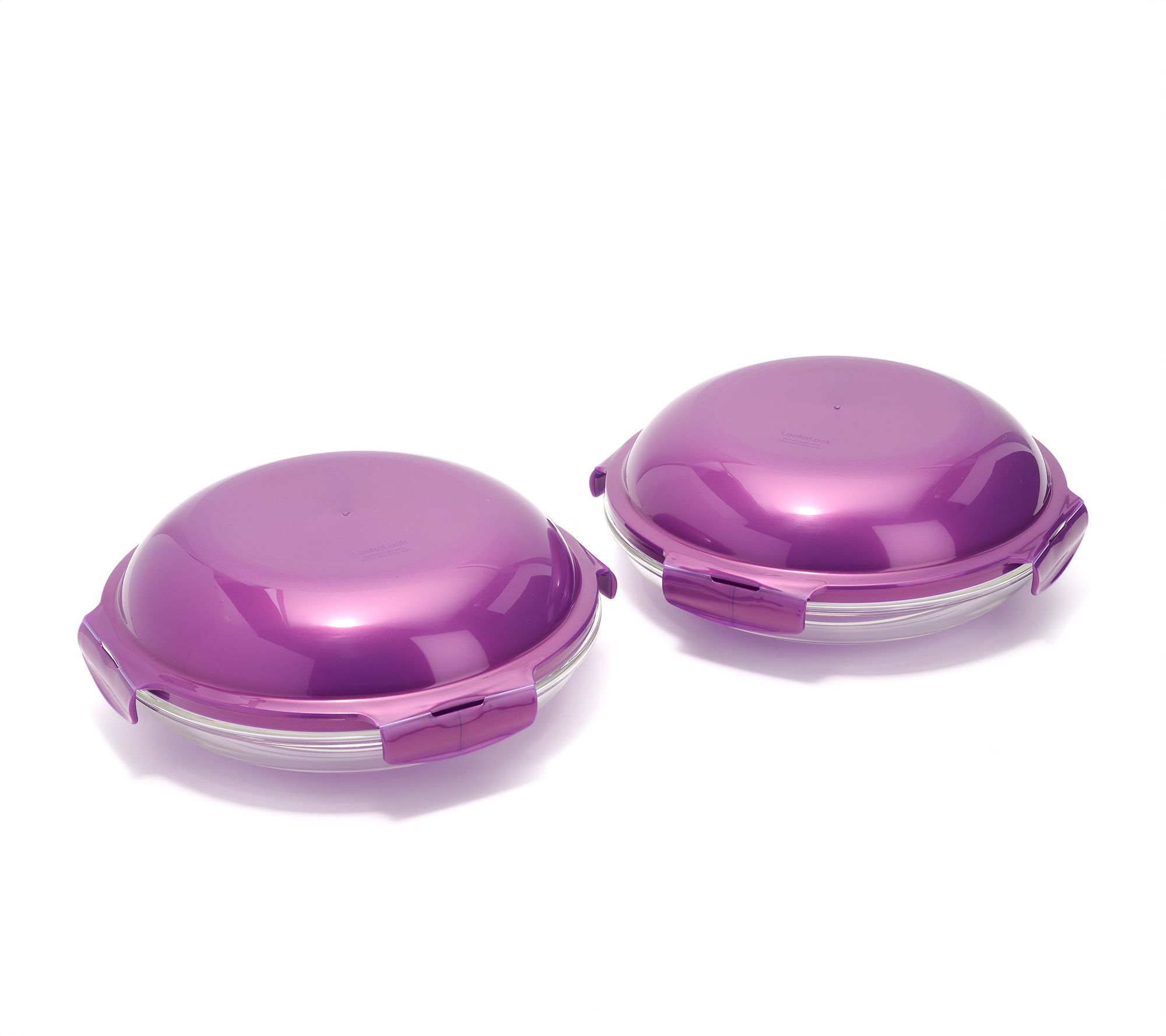 LocknLock Set of (2) 4-Cup Glass Plates w/ Domed Lids
