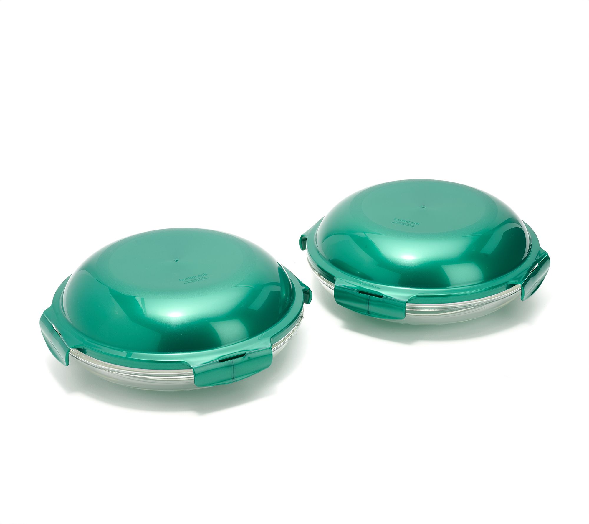 LocknLock Set of (2) 4-Cup Glass Plates w/ Domed Lids