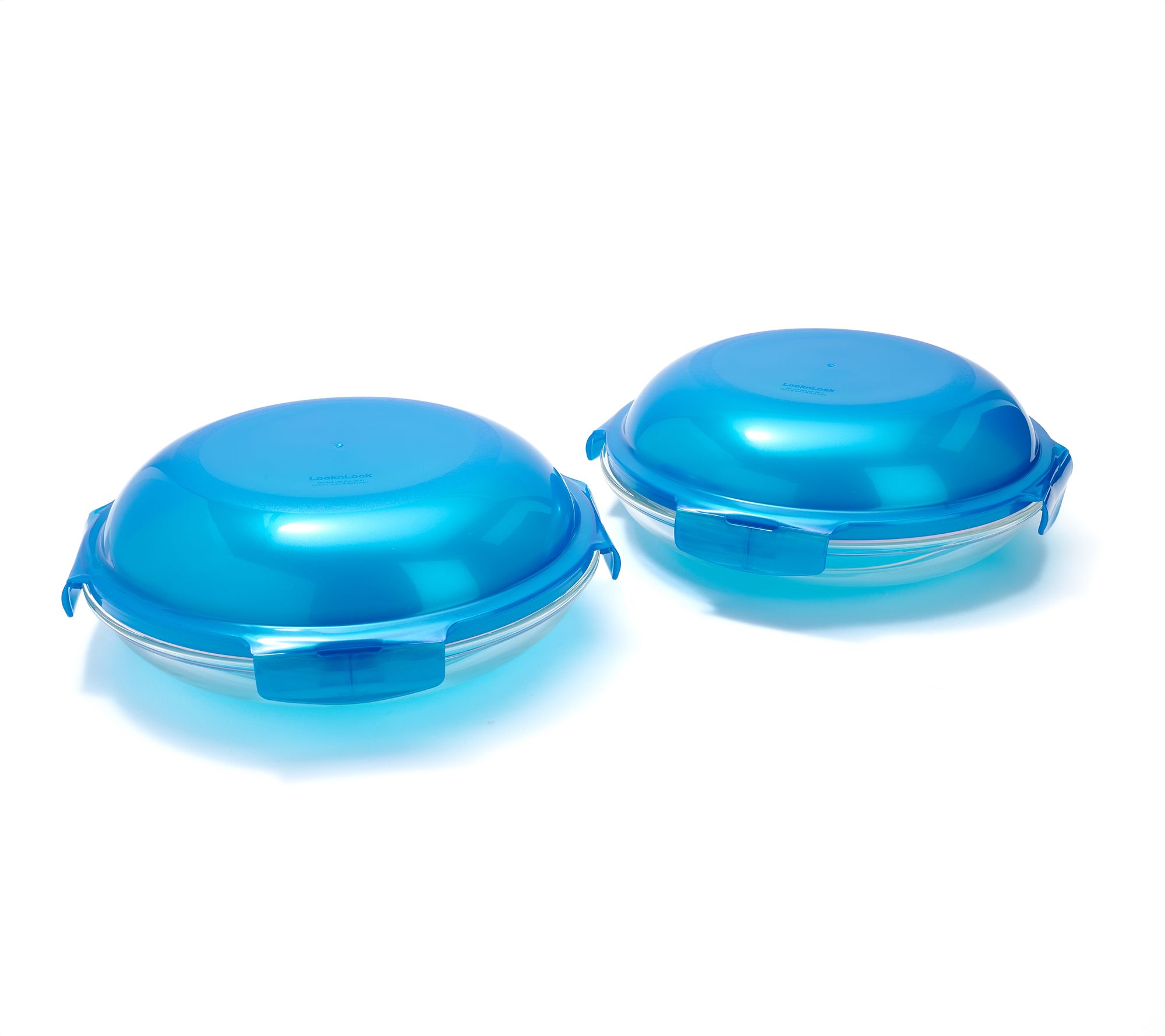 LocknLock Set of (2) 4-Cup Glass Plates w/ Domed Lids