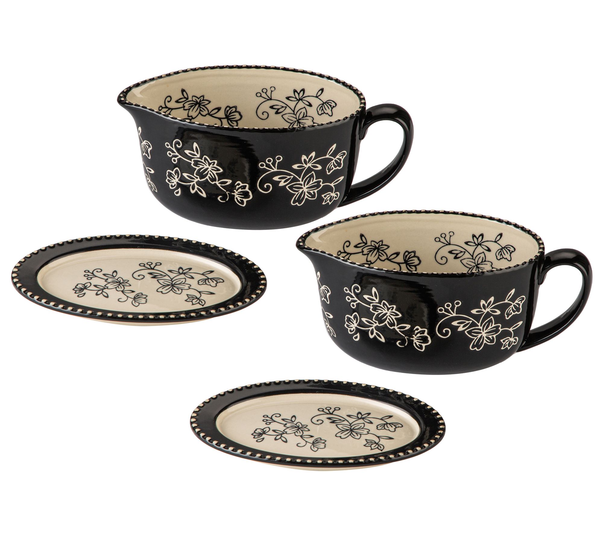 Temp-tations Floral Lace S/2 16-oz Gravy Boats w/ Lid-Its