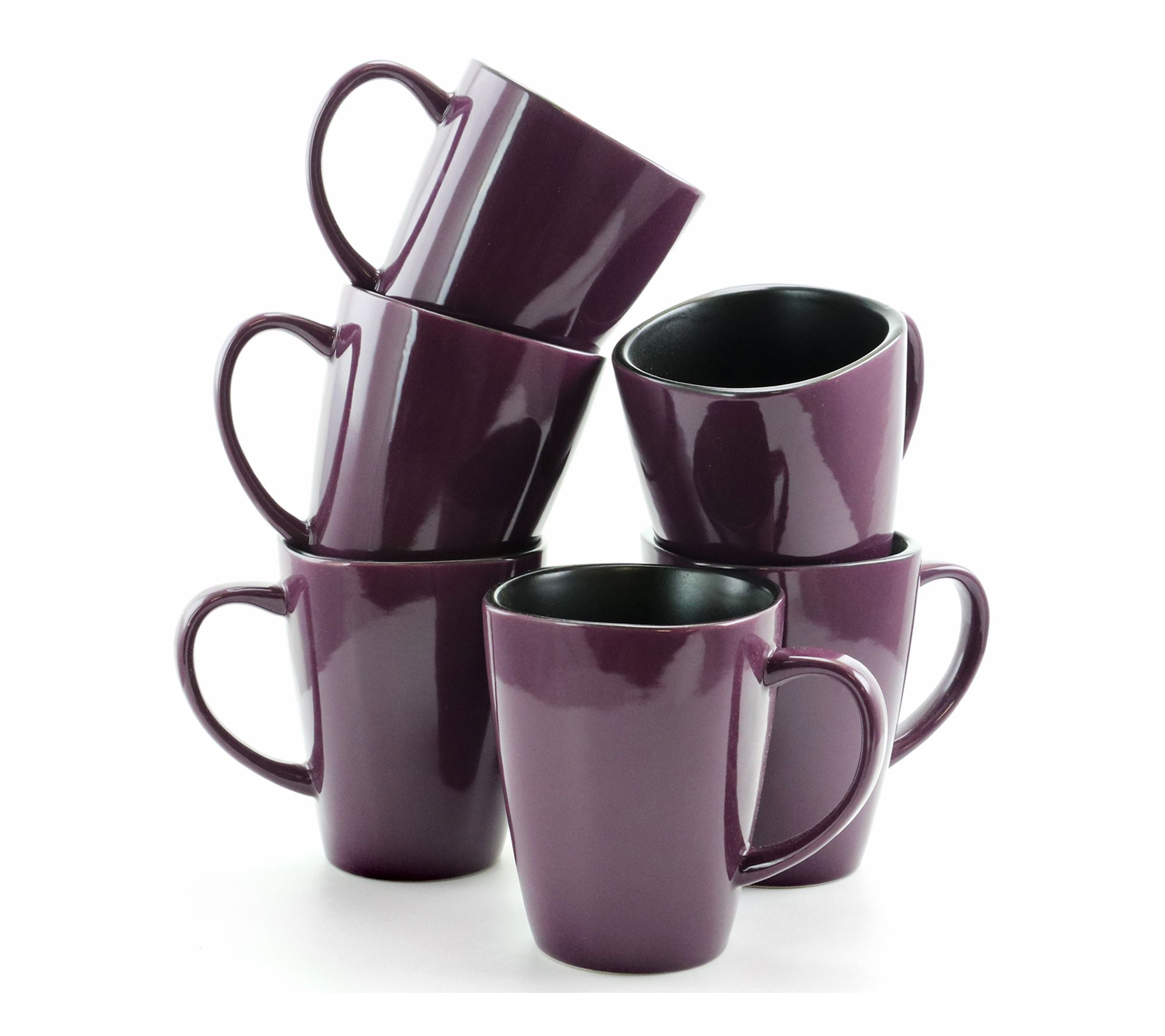 Elama Mulberry 14 oz Stoneware Mugs in Purple,Set of 6