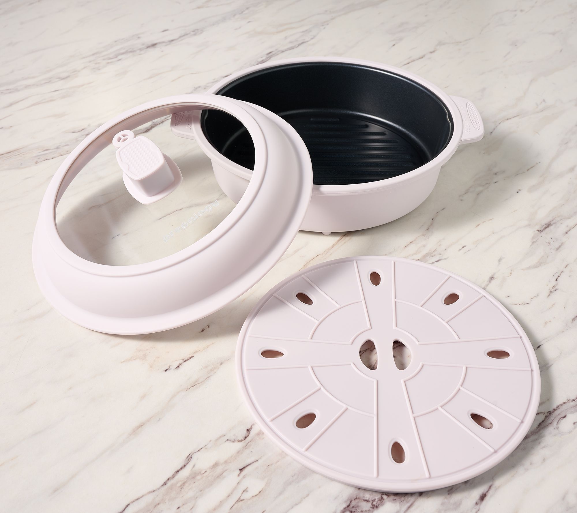 Prepology 9" Microwave Grill Pan w/ Silicone Steamer Insert