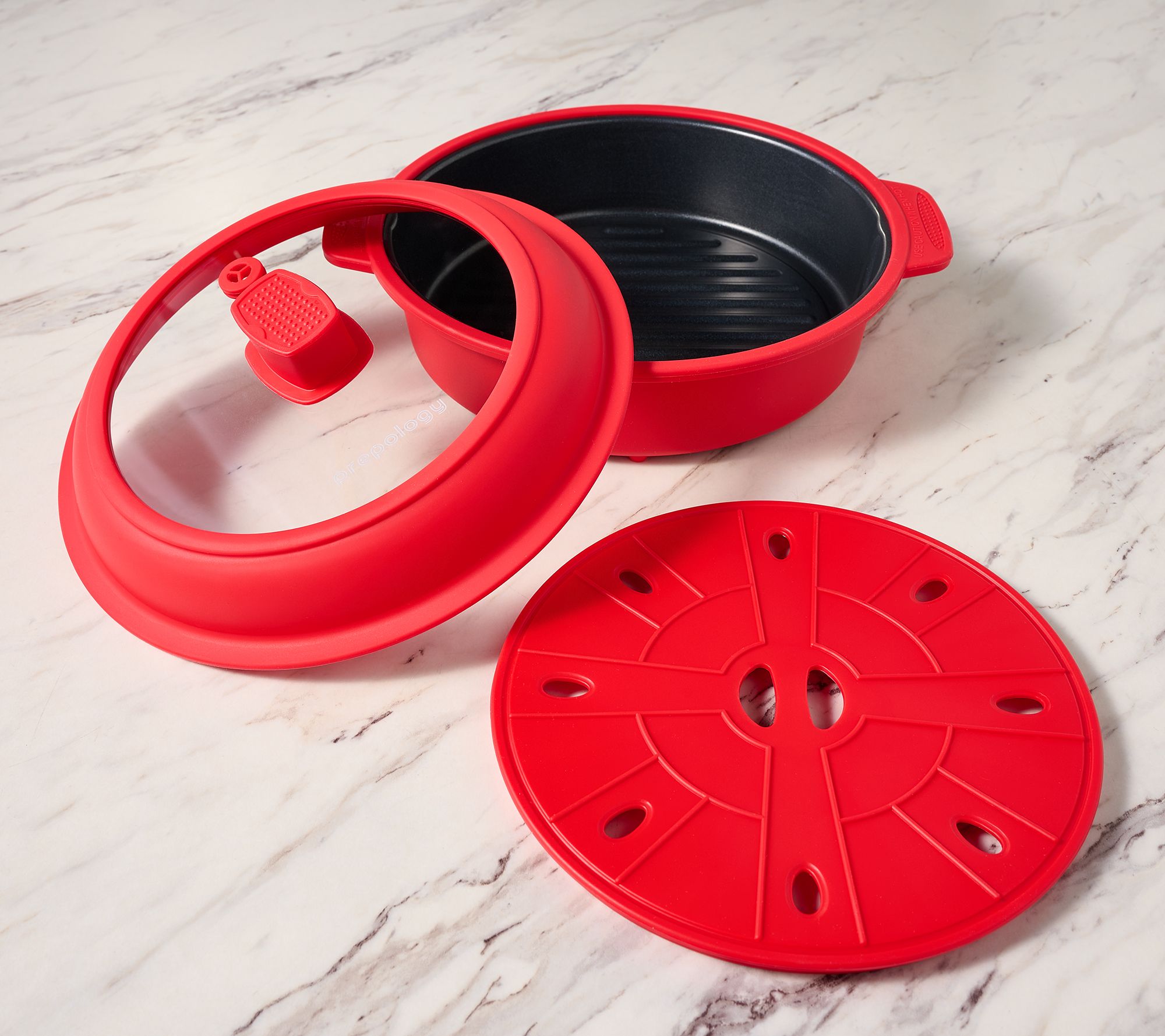Prepology 9" Microwave Grill Pan w/ Silicone Steamer Insert