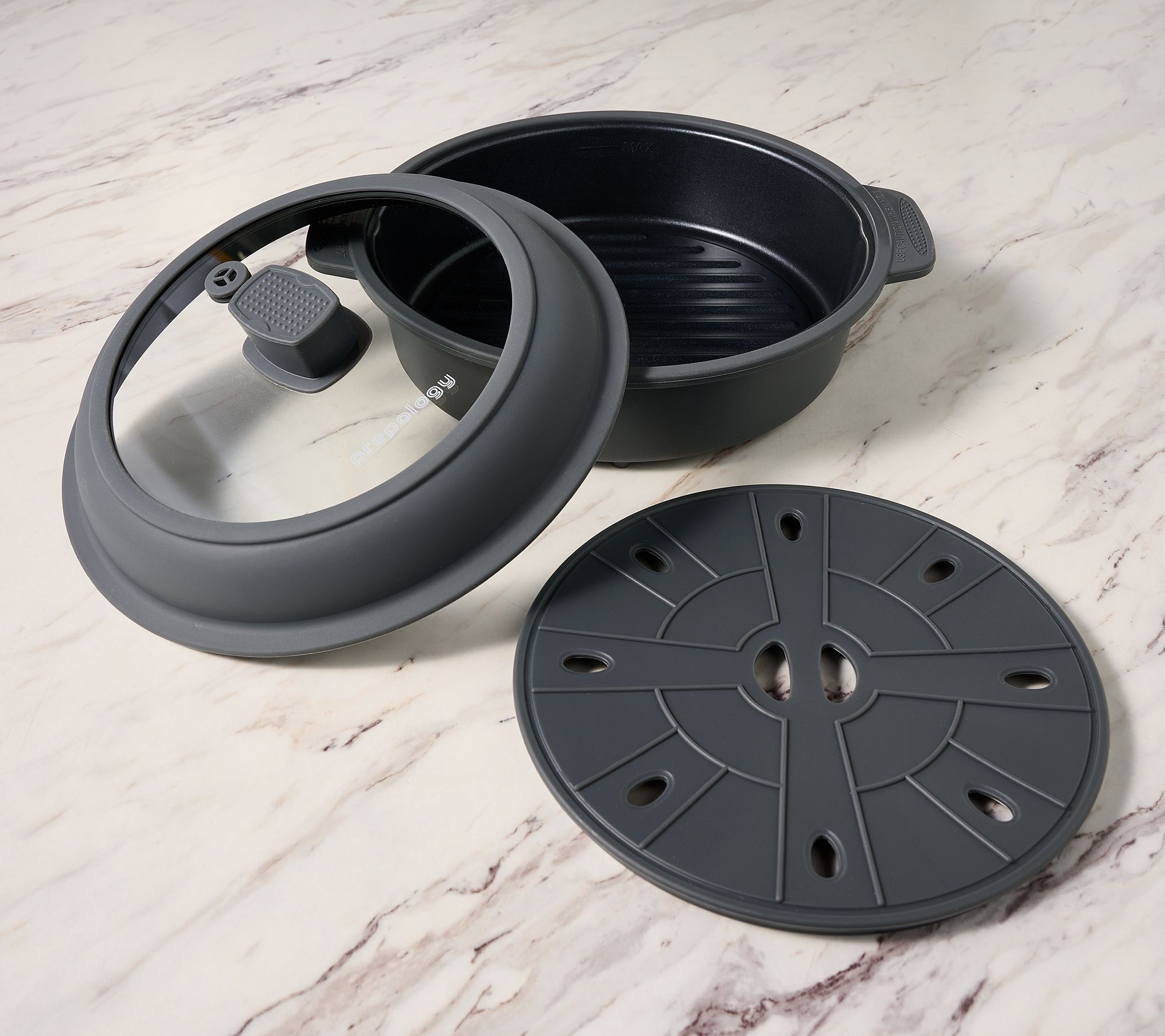 Prepology 9" Microwave Grill Pan w/ Silicone Steamer Insert