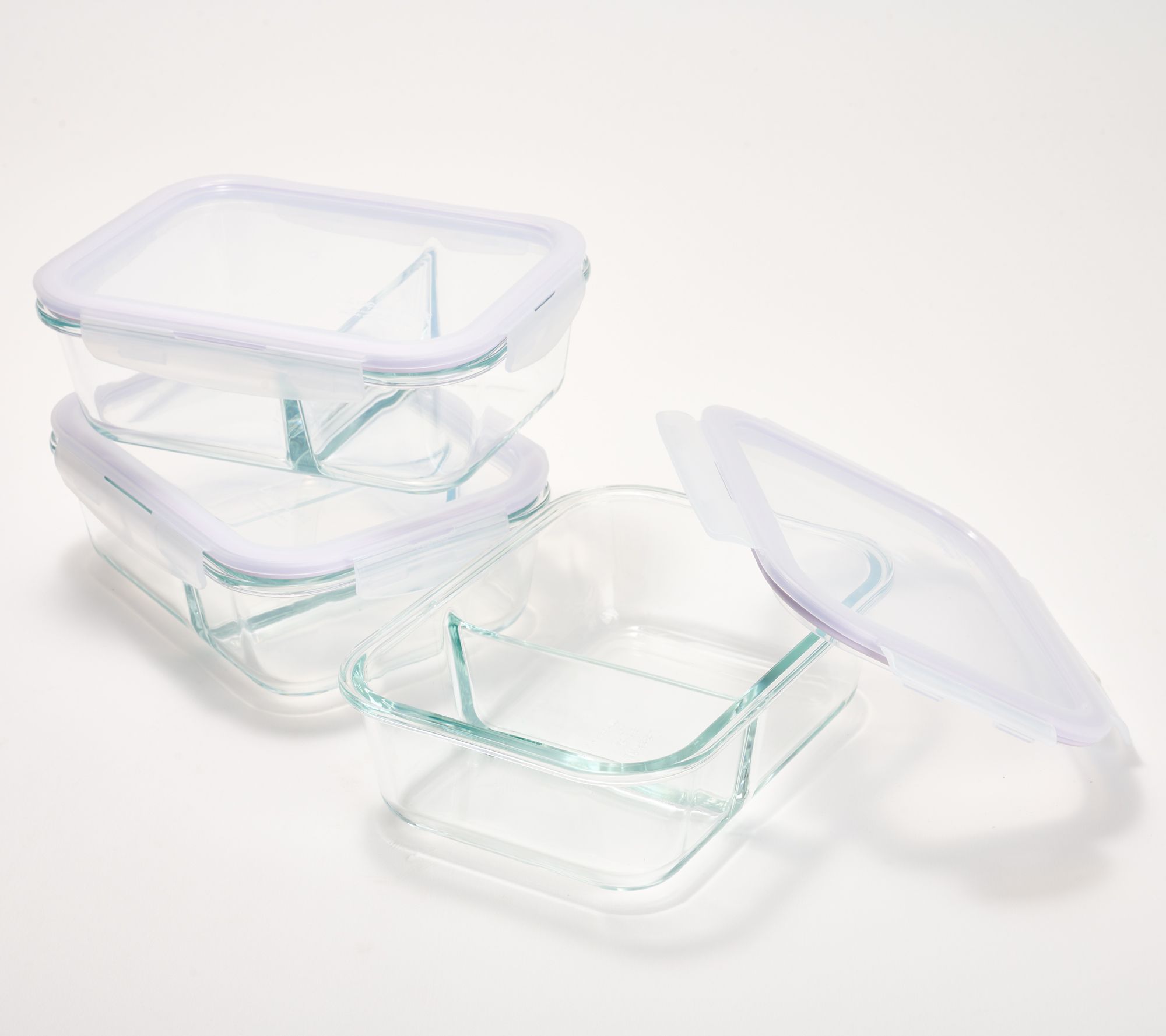 LocknLock Set of (3) 4-Cup Divided Glass Rectangle