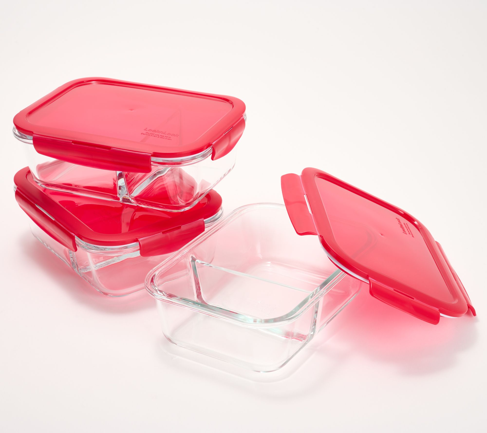 LocknLock Set of (3) 4-Cup Divided Glass Rectangle