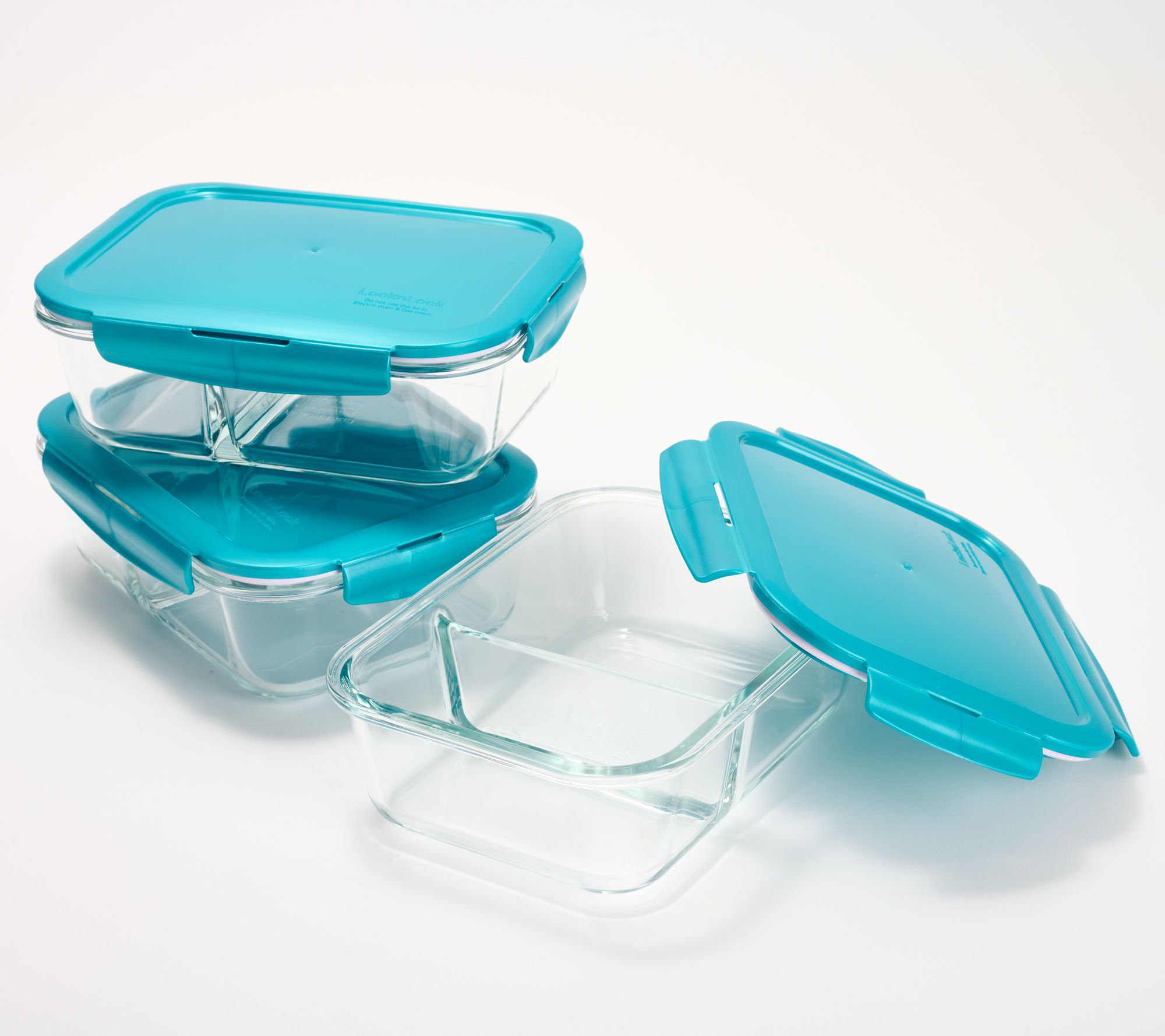 LocknLock Set of (3) 4-Cup Divided Glass Rectangle