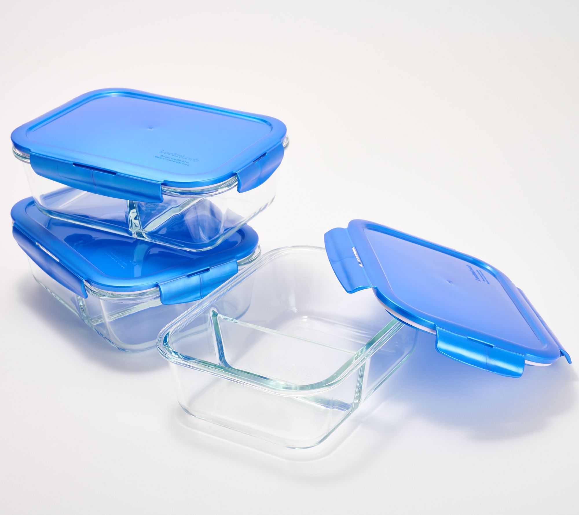 LocknLock Set of (3) 4-Cup Divided Glass Rectangle