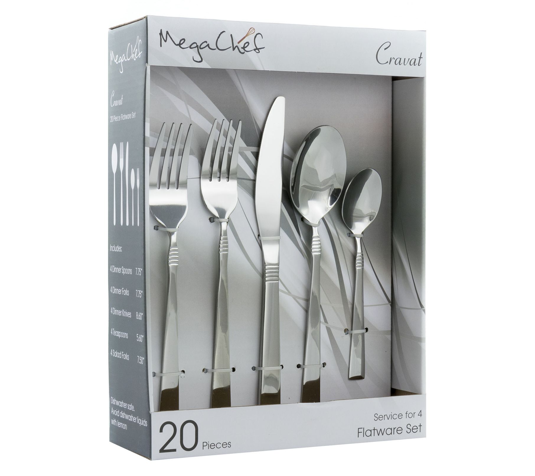 MegaChef Cravat 20-Piece Flatware Utensil Set in Silver