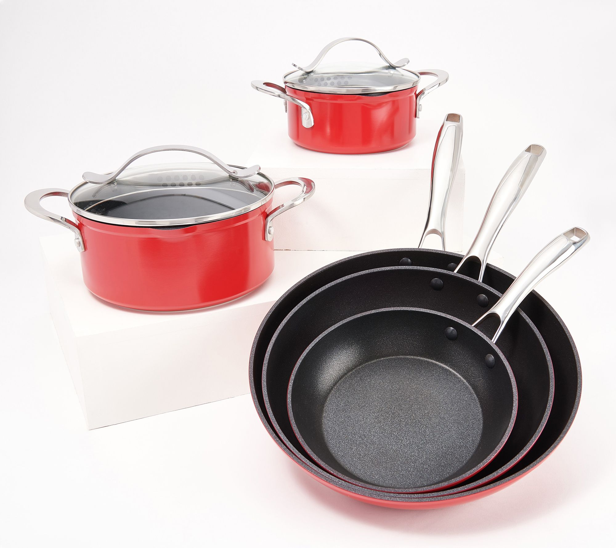 Aluminum Cookware Set 7 Pieces Pots Pans 1.5,2.75,3.75,4.75,5.5,7.0,10 QT  Set
