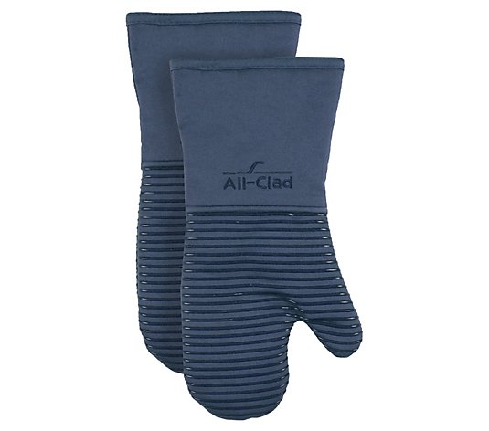 All-Clad Set of Two Ribbed Silicone Cotton Twil l Oven Mitts