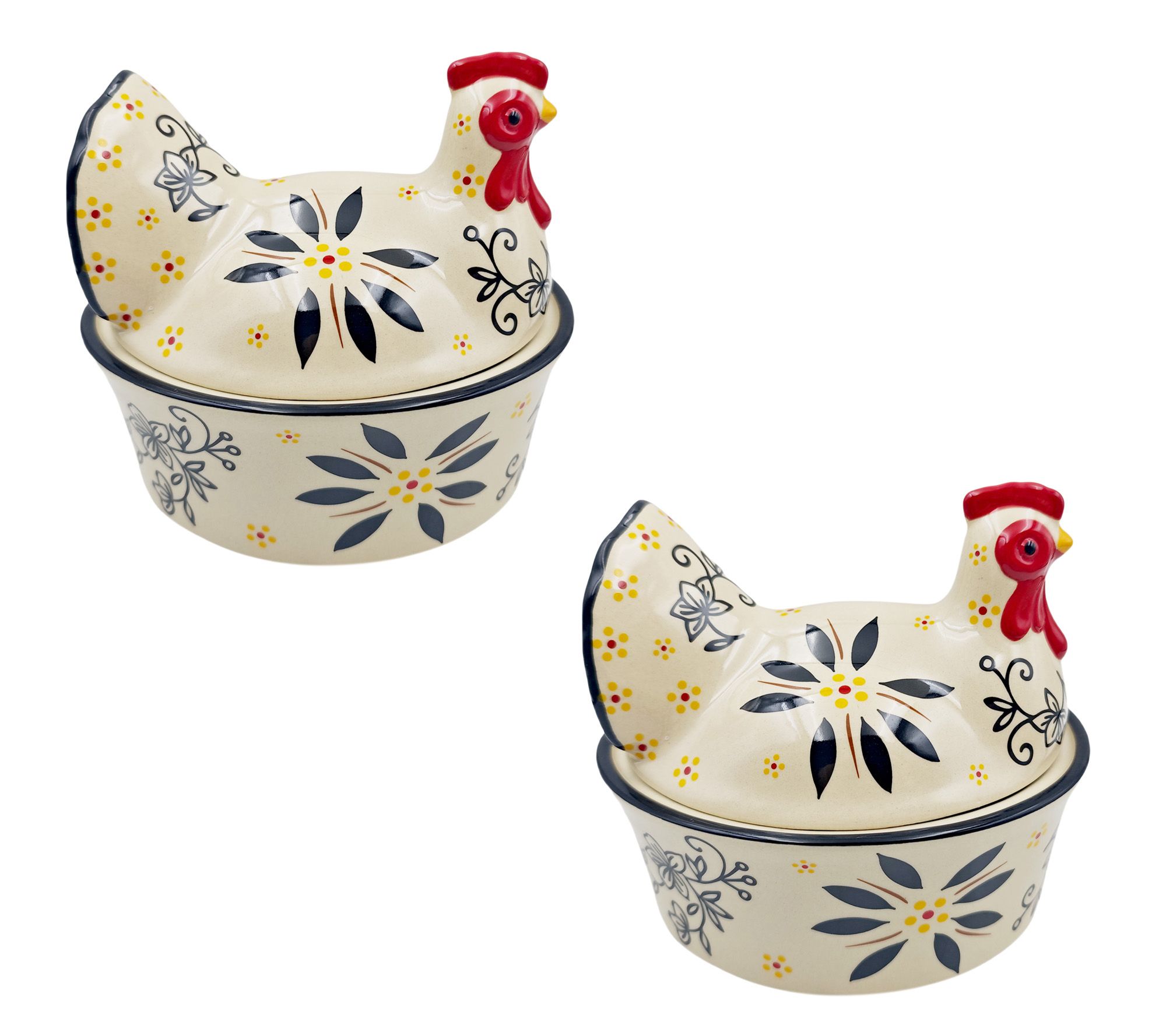 Temp-tations Nostalgic Set of (2) 18-oz Rooster Lidded Ramekins