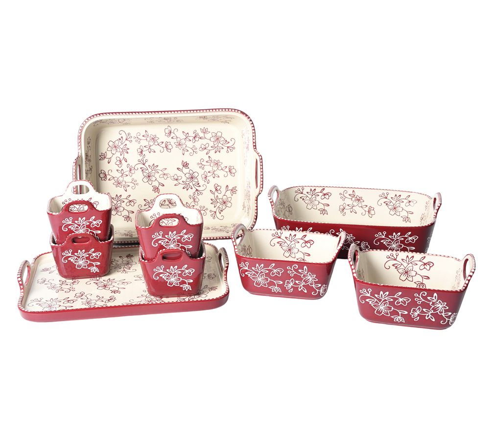 Temp-tations Floral Lace 9-Pieces Bakeware Set w/ Upswept Handles