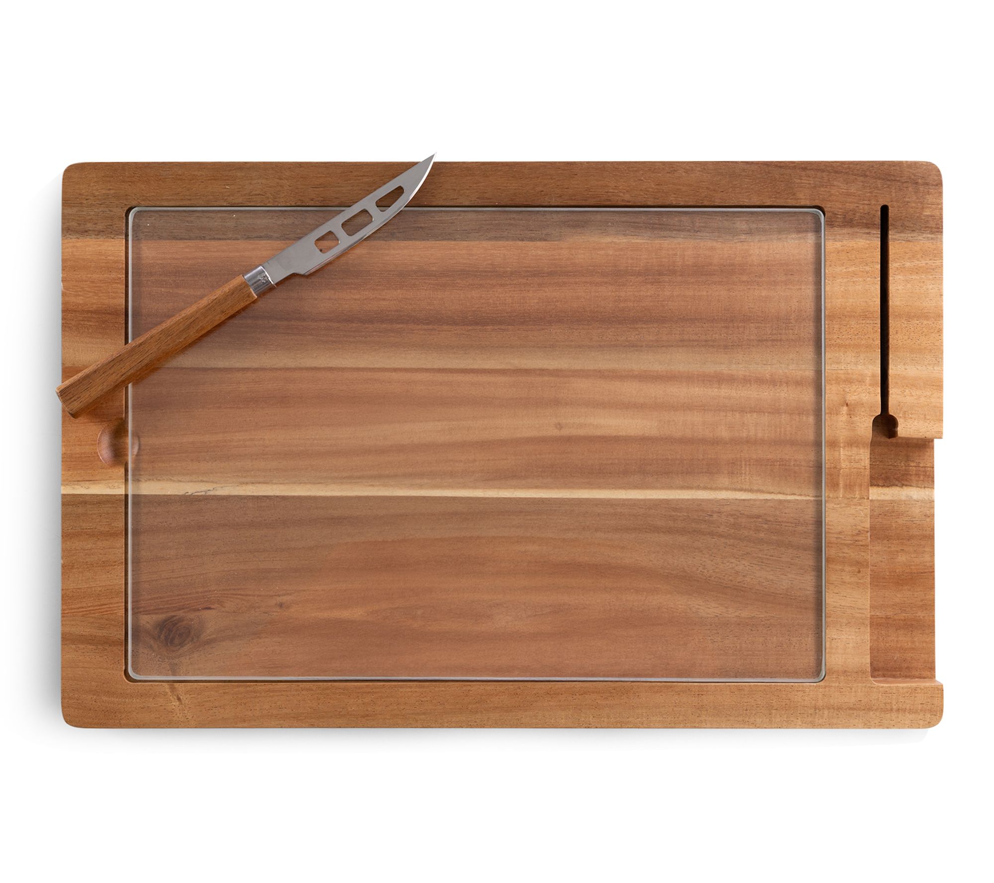 Toscana Tempered Glass and Acacia Cheese Boardand Knife Set