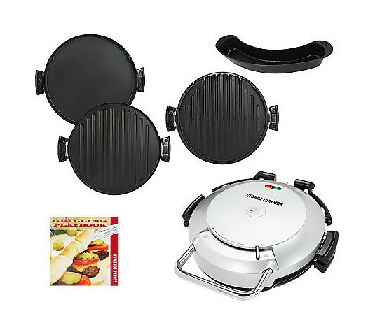 George Foreman 360 Grill w/ 2 Removable Grill Plates, Bake Pan & Cookbook 