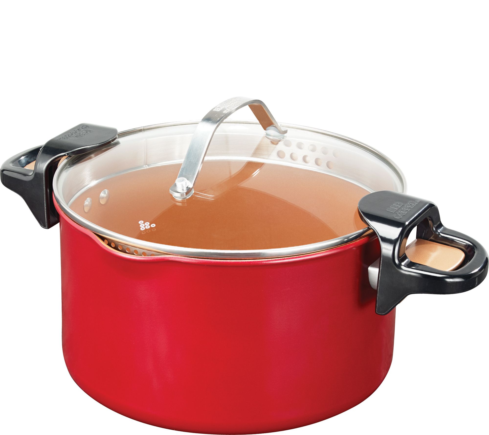 Red Copper 5-qt Pasta Pot with Straining Lid 