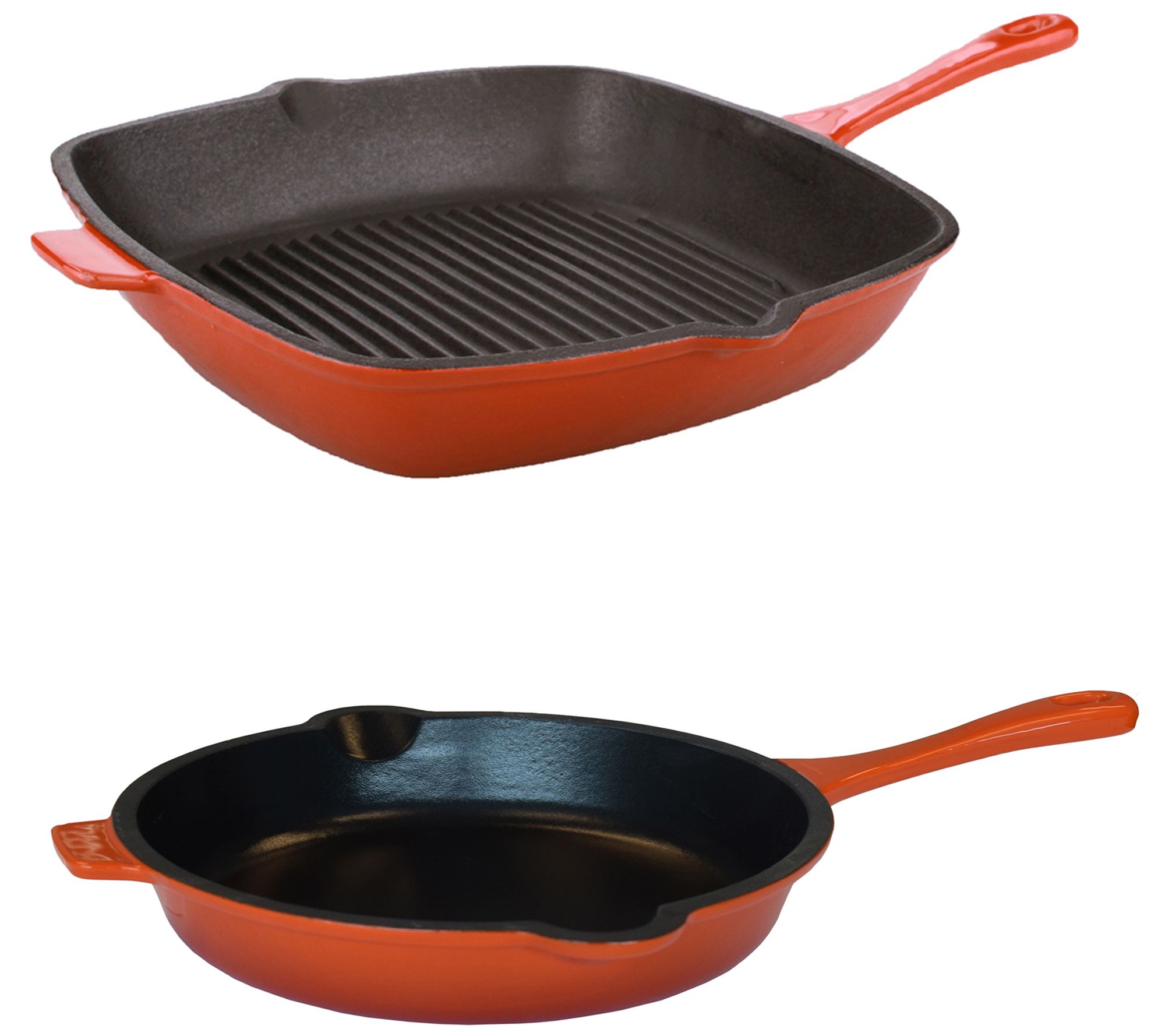 BergHOFF 2pc Enamel Cast Iron 10 Fry Pan & 10 Grill Pan Set, Red