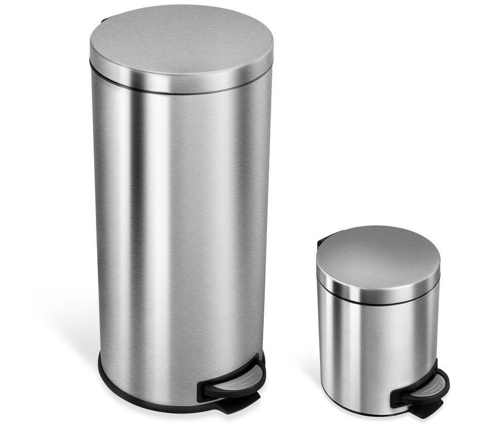 NINESTARS 8 Gal & 1.2 Gal Step-on Trash Can Combo Set