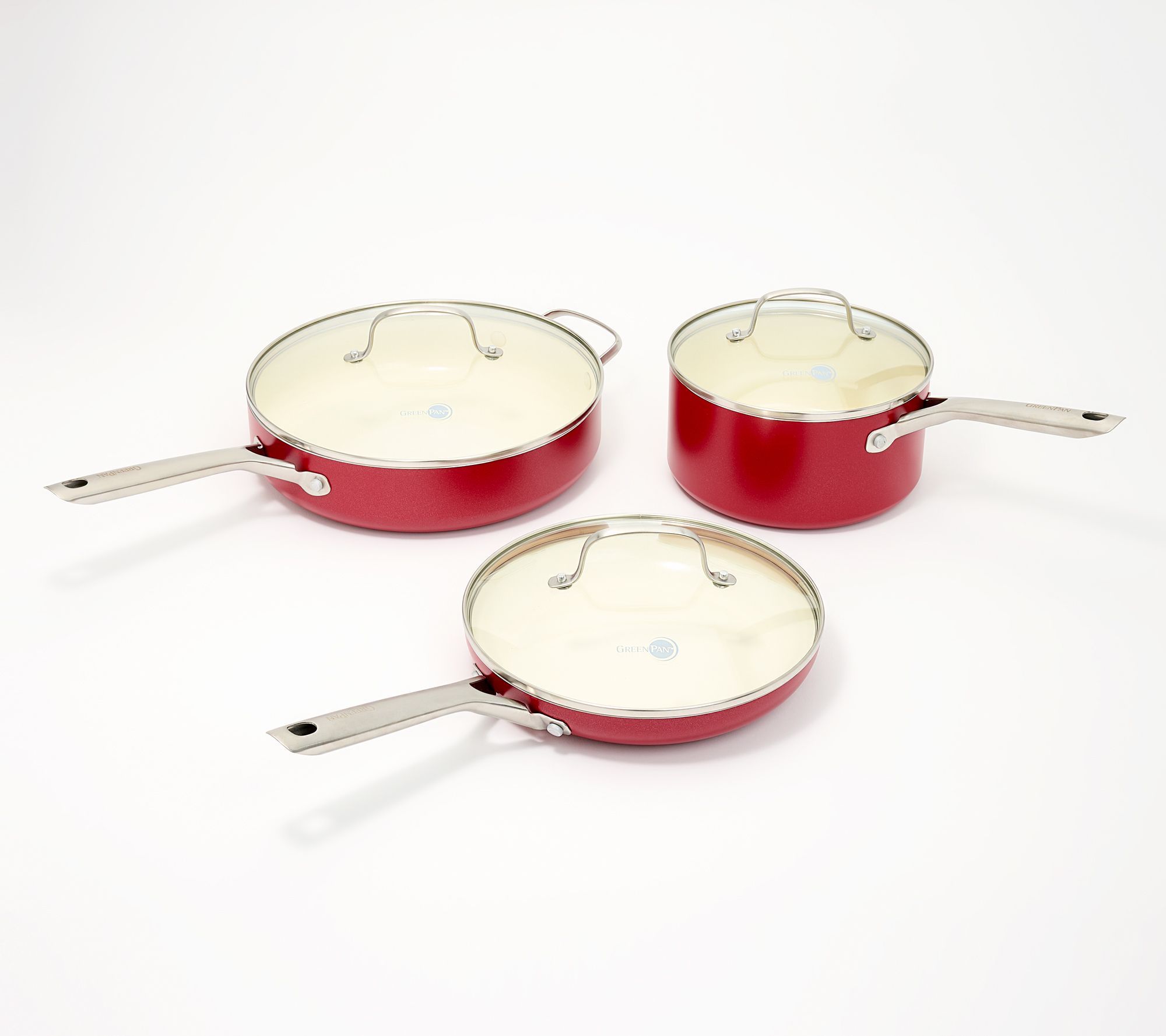 GreenPan Savour Ceramic Nonstick 3-Pc Cookware w/ 3 Glass Lids