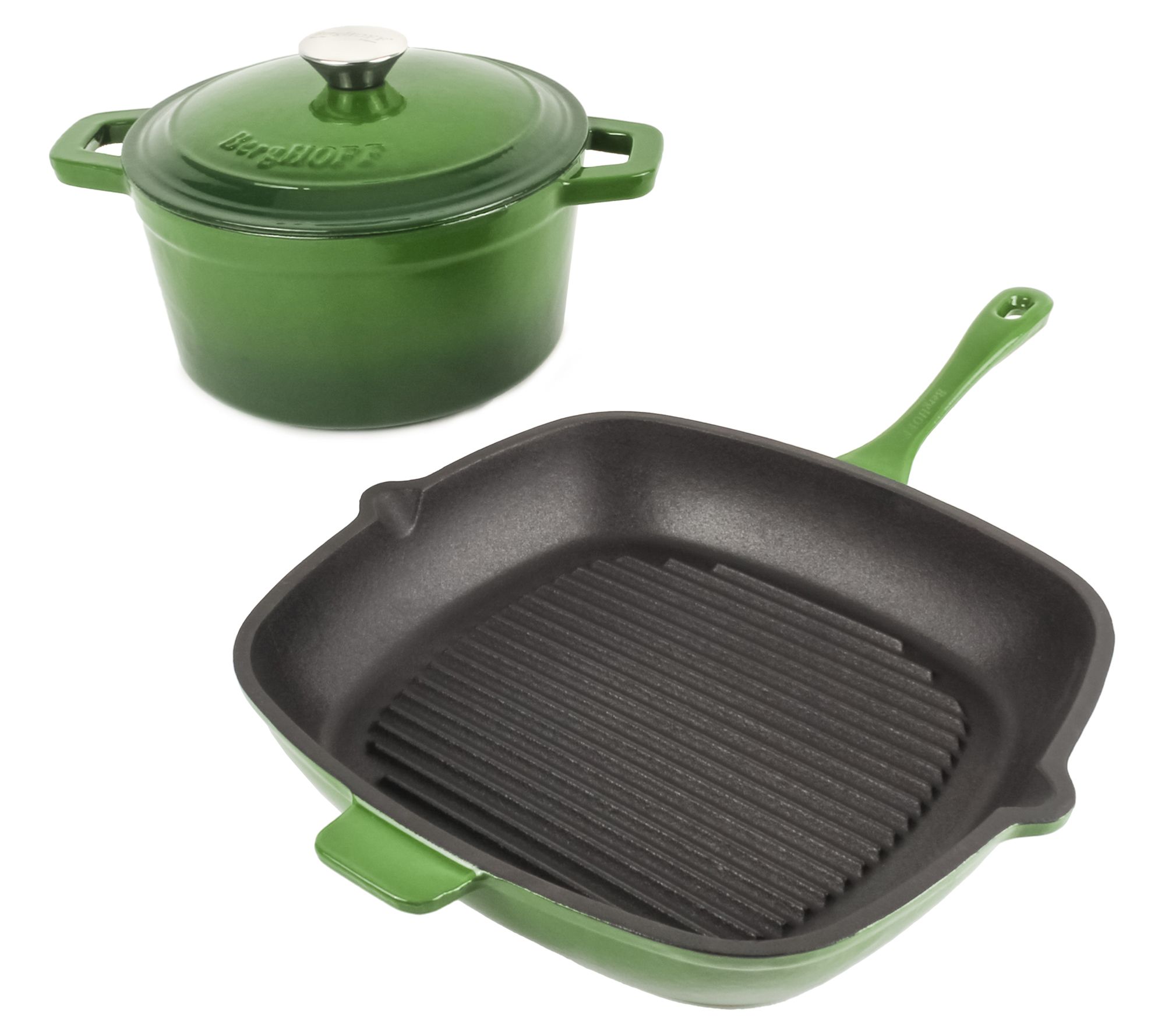 BergHOFF Neo 3Pc Cast Iron Grill Pan & Round Dutch Oven Set