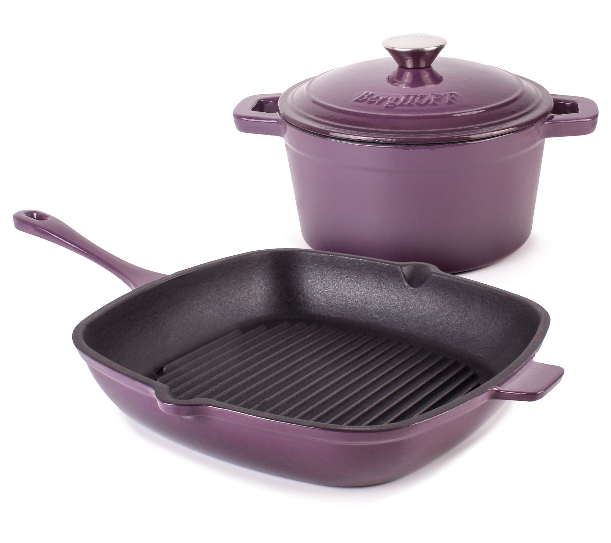 BergHOFF Neo 3Pc Cast Iron Grill Pan & Round Dutch Oven Set