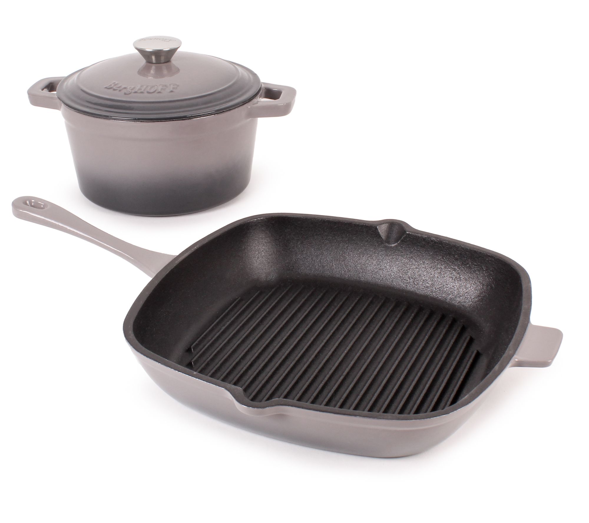 BergHOFF Neo 3Pc Cast Iron Grill Pan & Round Dutch Oven Set
