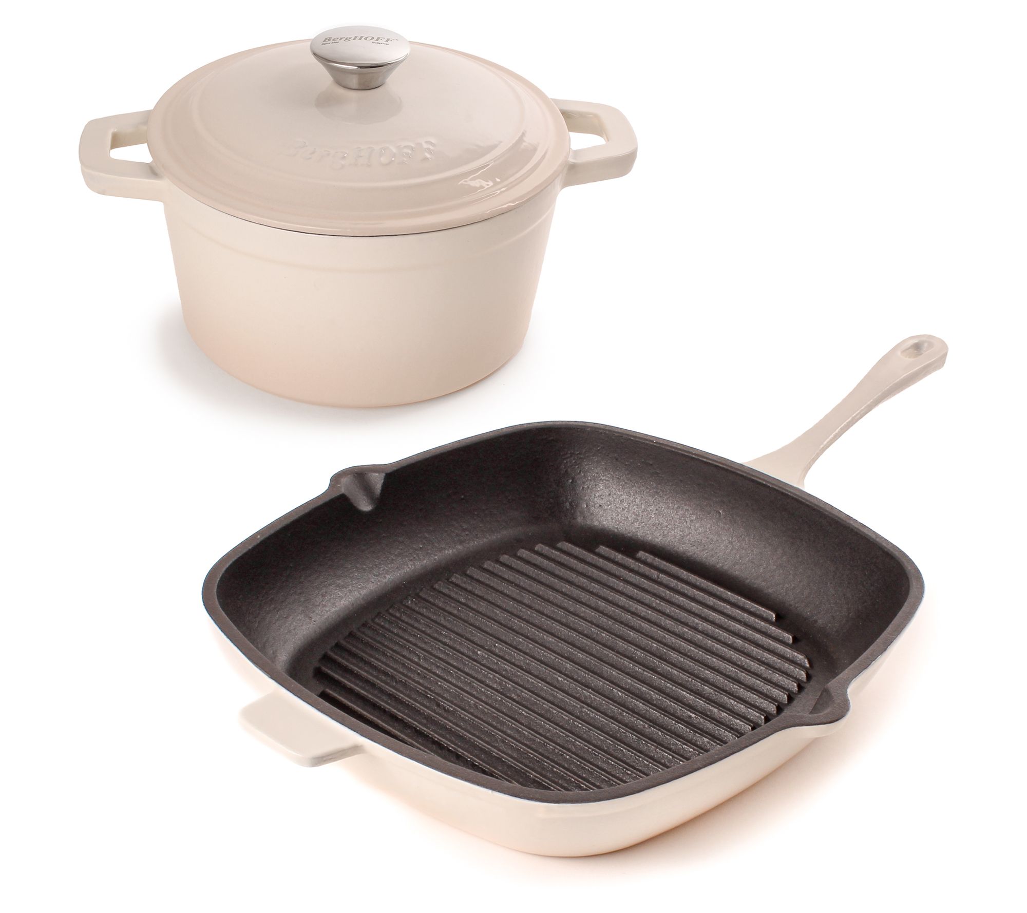 BergHOFF Neo 3Pc Cast Iron Grill Pan & Round Dutch Oven Set