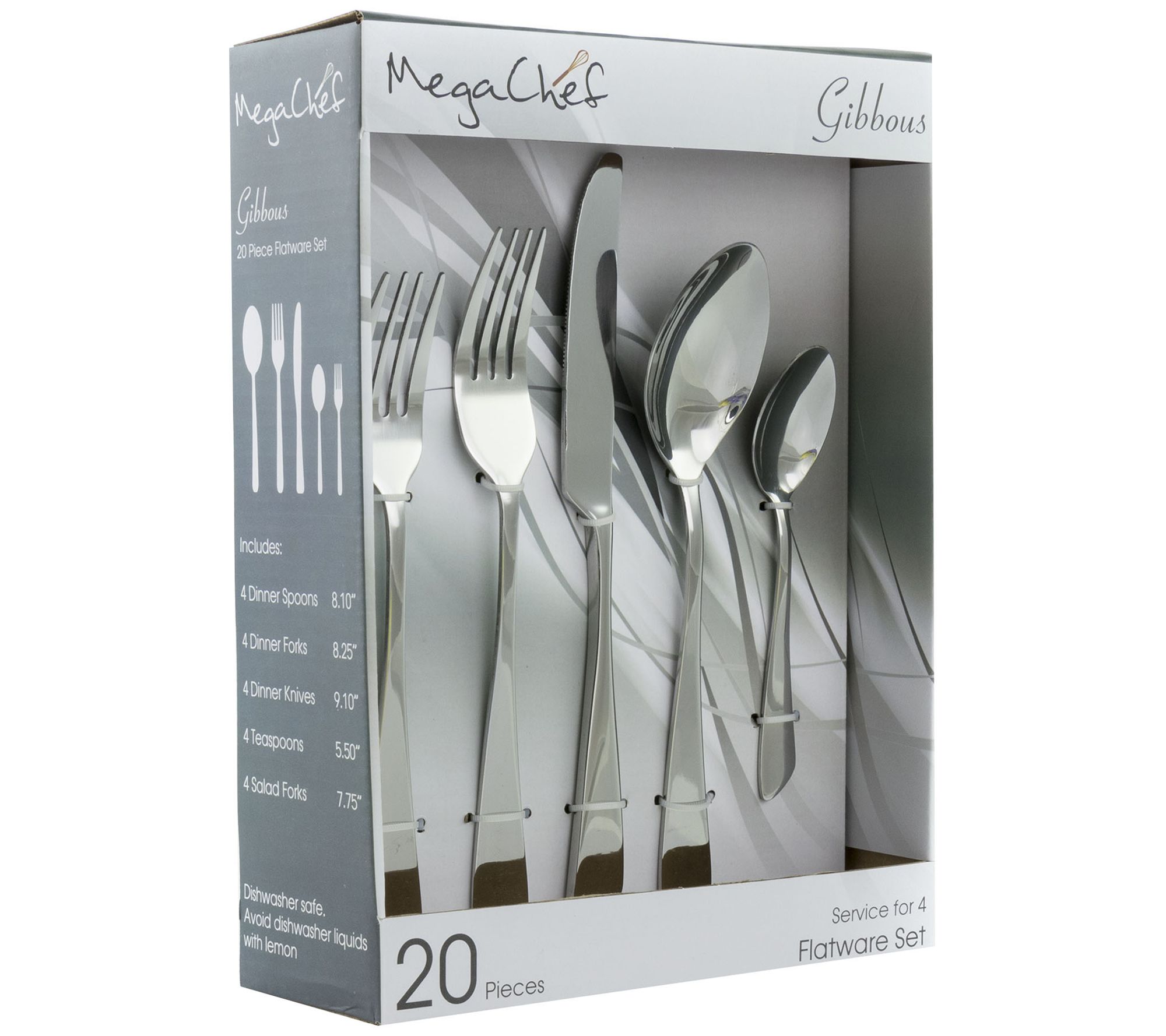 MegaChef Gibbous 20-Piece Flatware Utensil Setin Silver