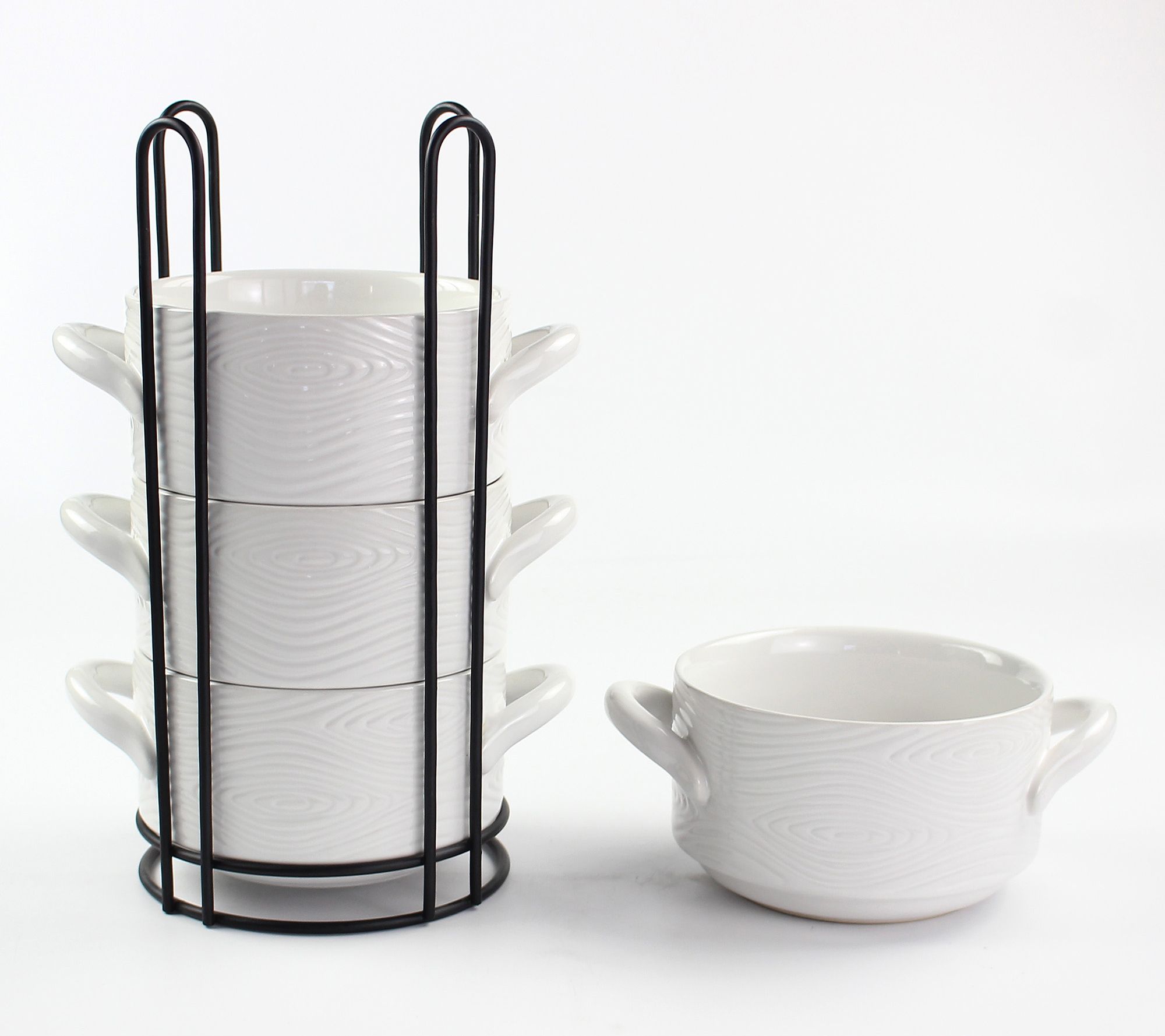 Dining  Set Of Four White Stackable Espresso Cups In Black Wire