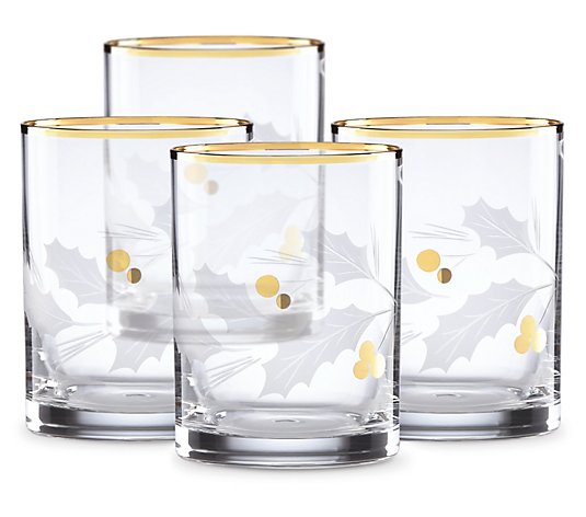 LENOX 4 Piece Holiday Gold Double Old Fashioned Set